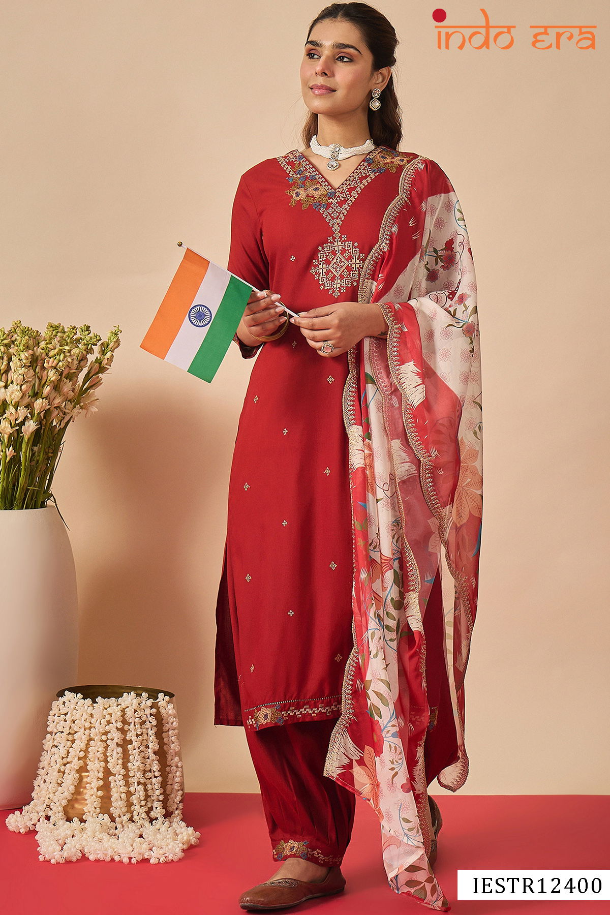 Indo Era 2597 Ethnic Motifs Embroidered Kurti Pant And Dupatta