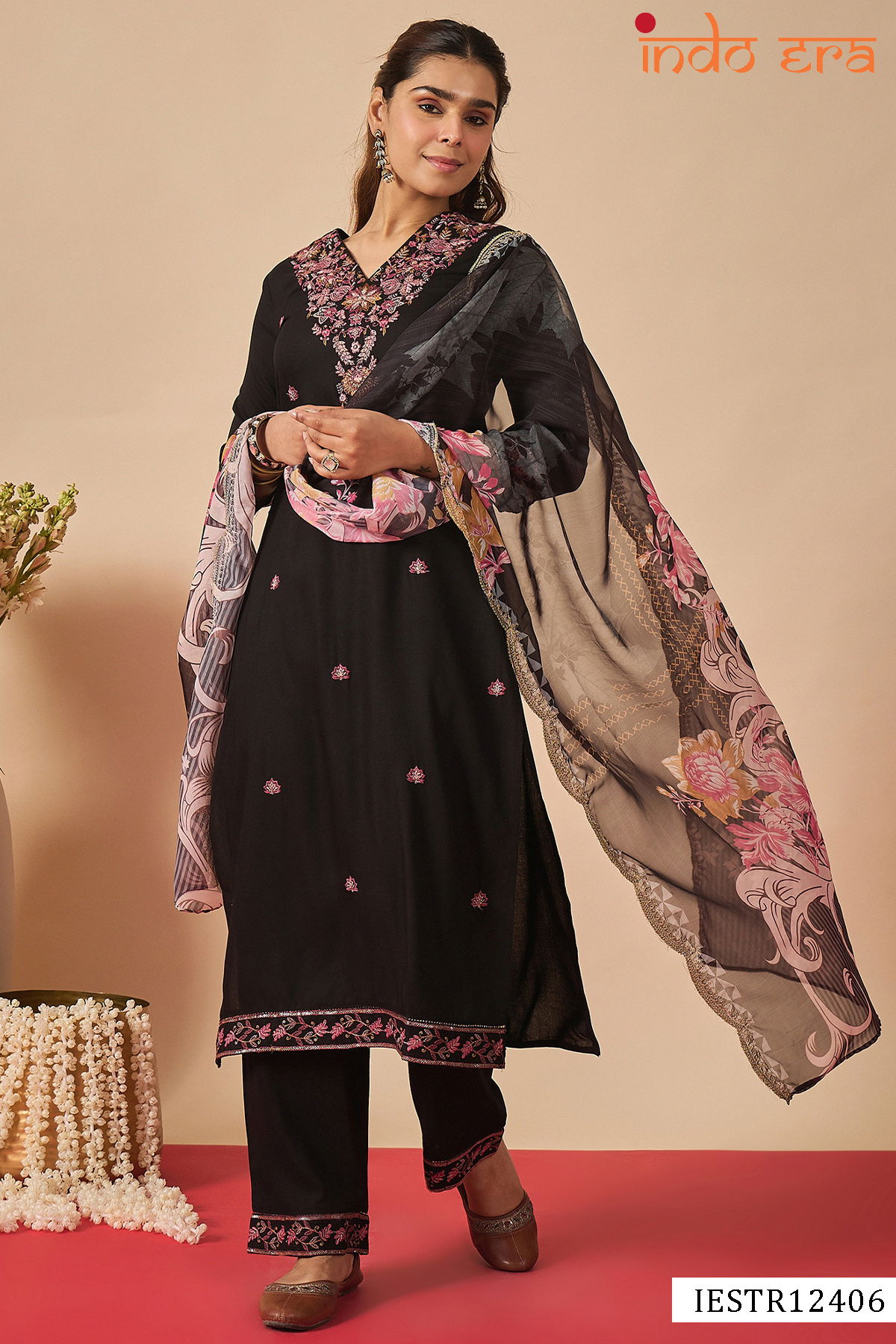 Indo Era 2597 Ethnic Motifs Embroidered Kurti Pant And Dupatta