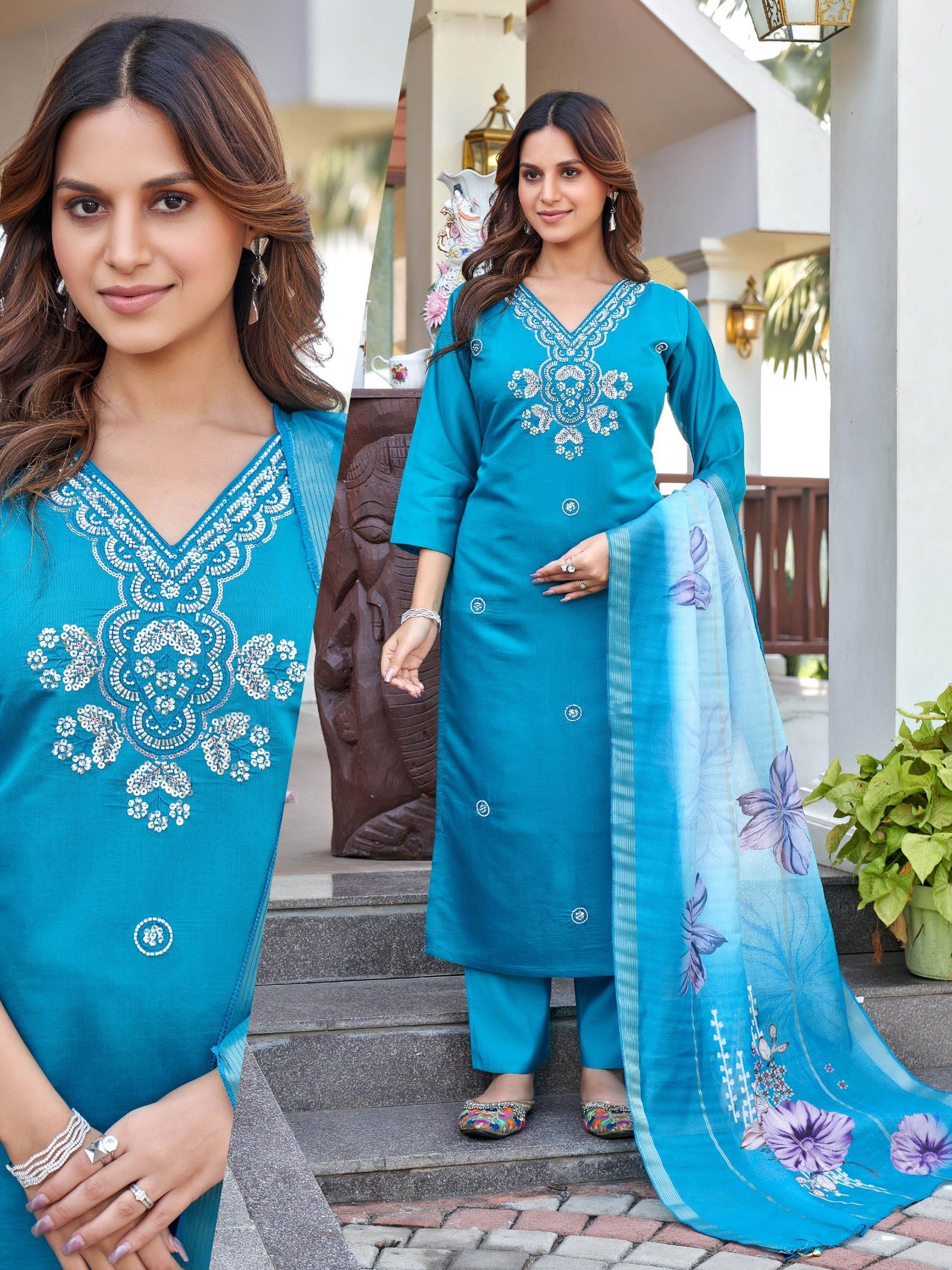 Naisha K 642 Roman With Work Kurti Pant And Dupatta Collection