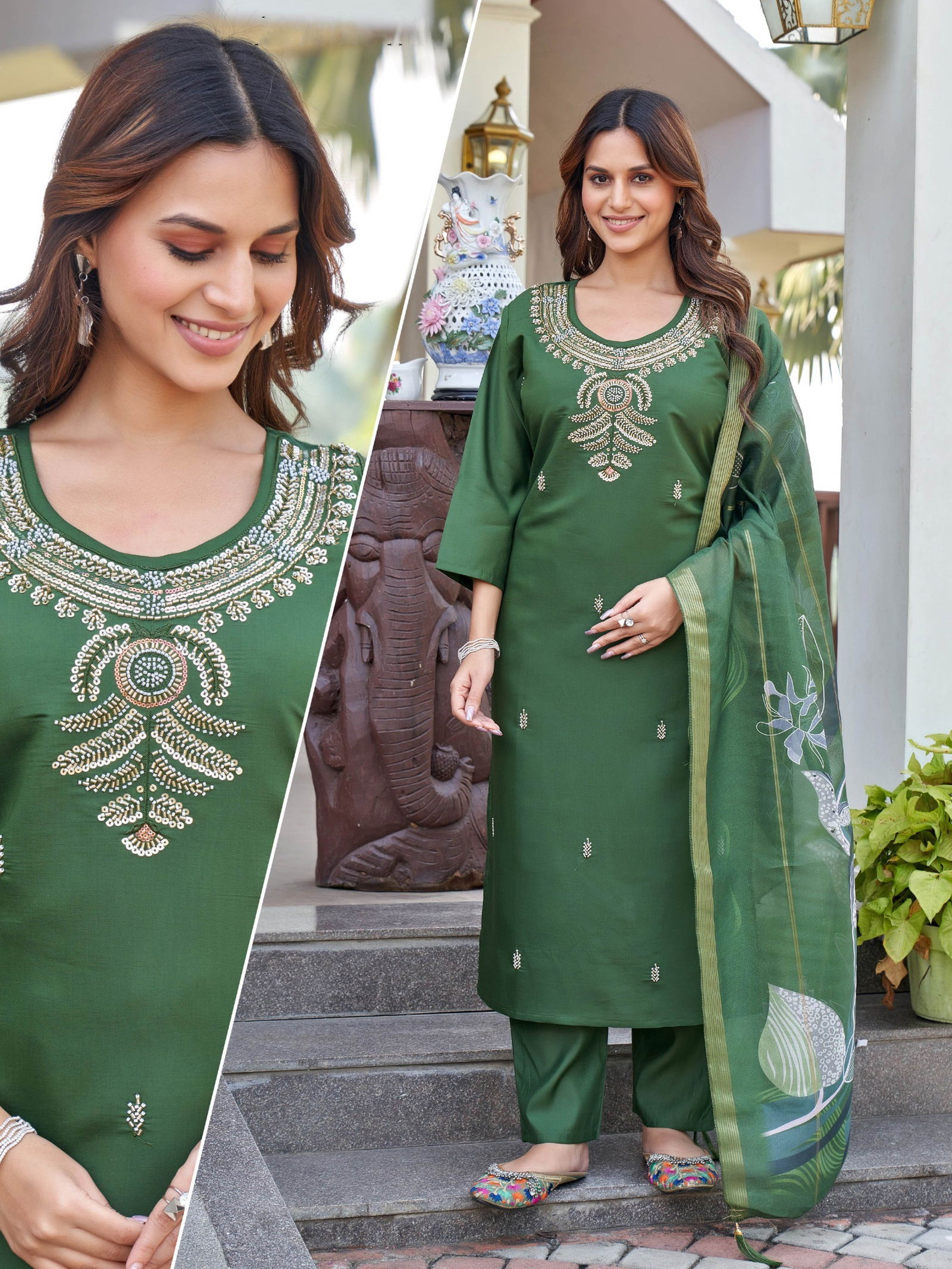Naisha K 642 Roman With Work Kurti Pant And Dupatta Collection