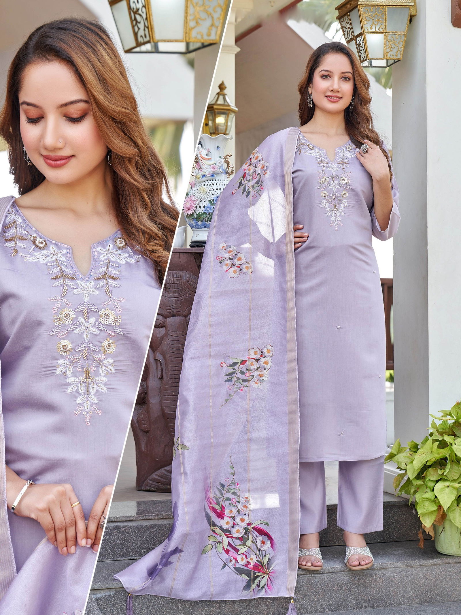 Naisha K 642 Roman With Work Kurti Pant And Dupatta Collection