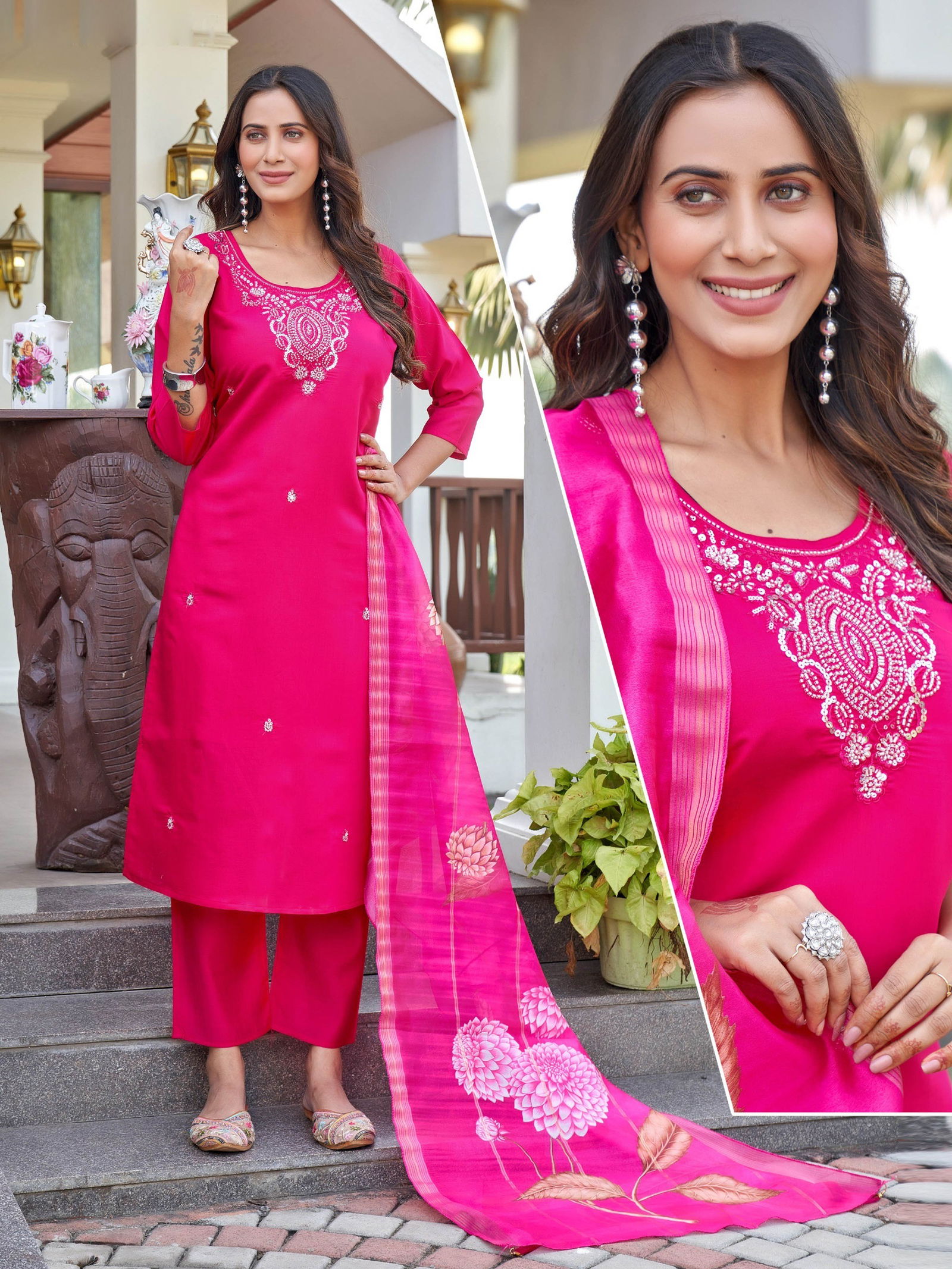 Naisha K 642 Roman With Work Kurti Pant And Dupatta Collection