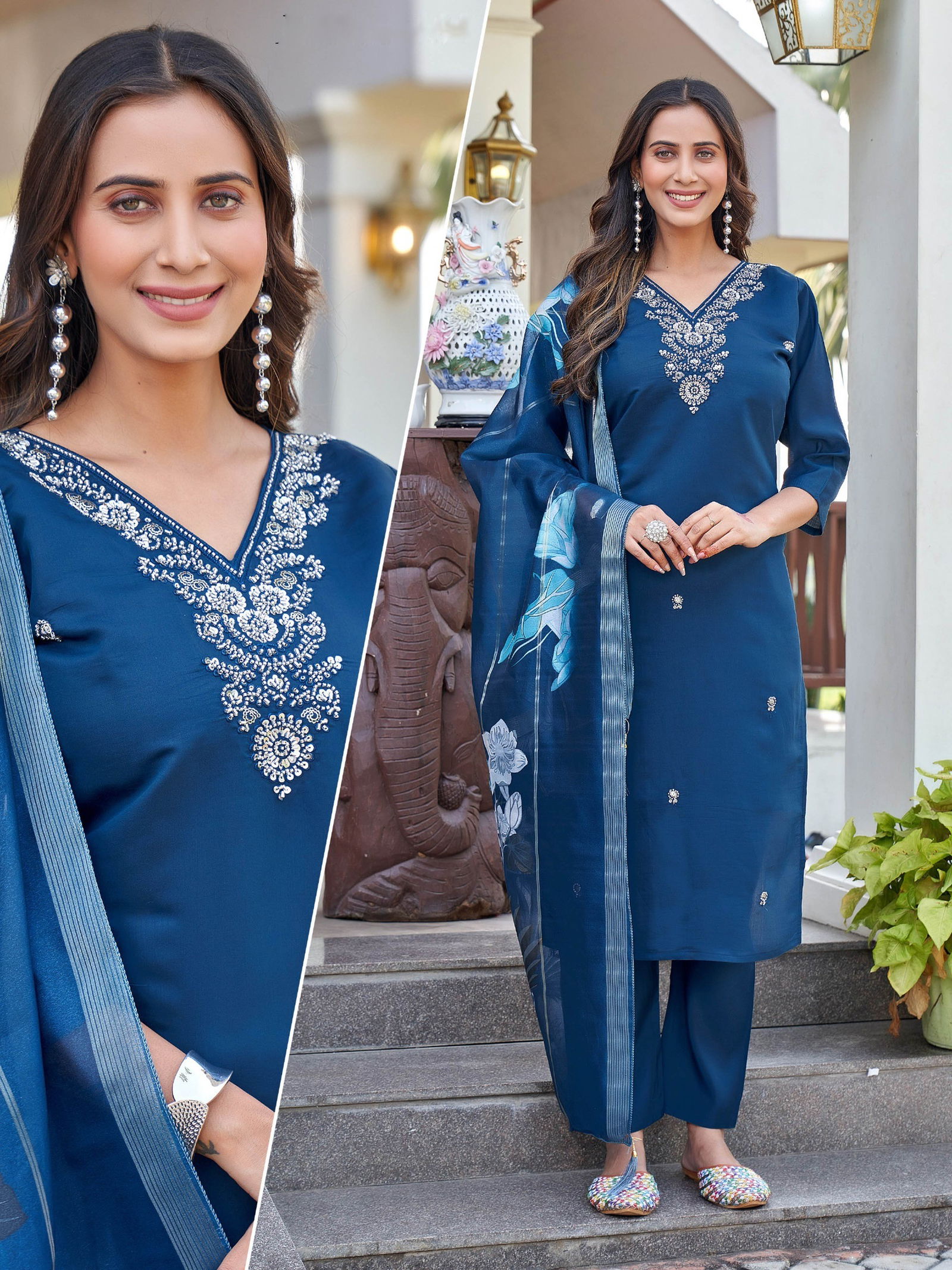 Naisha K 642 Roman With Work Kurti Pant And Dupatta Collection