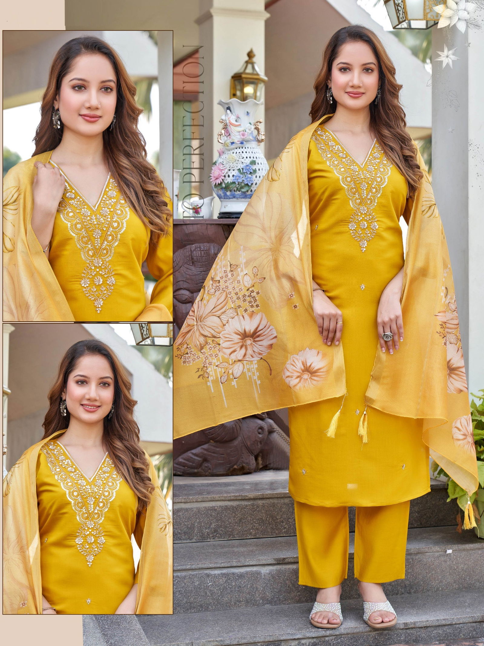 Naisha K 642 Roman With Work Kurti Pant And Dupatta Collection