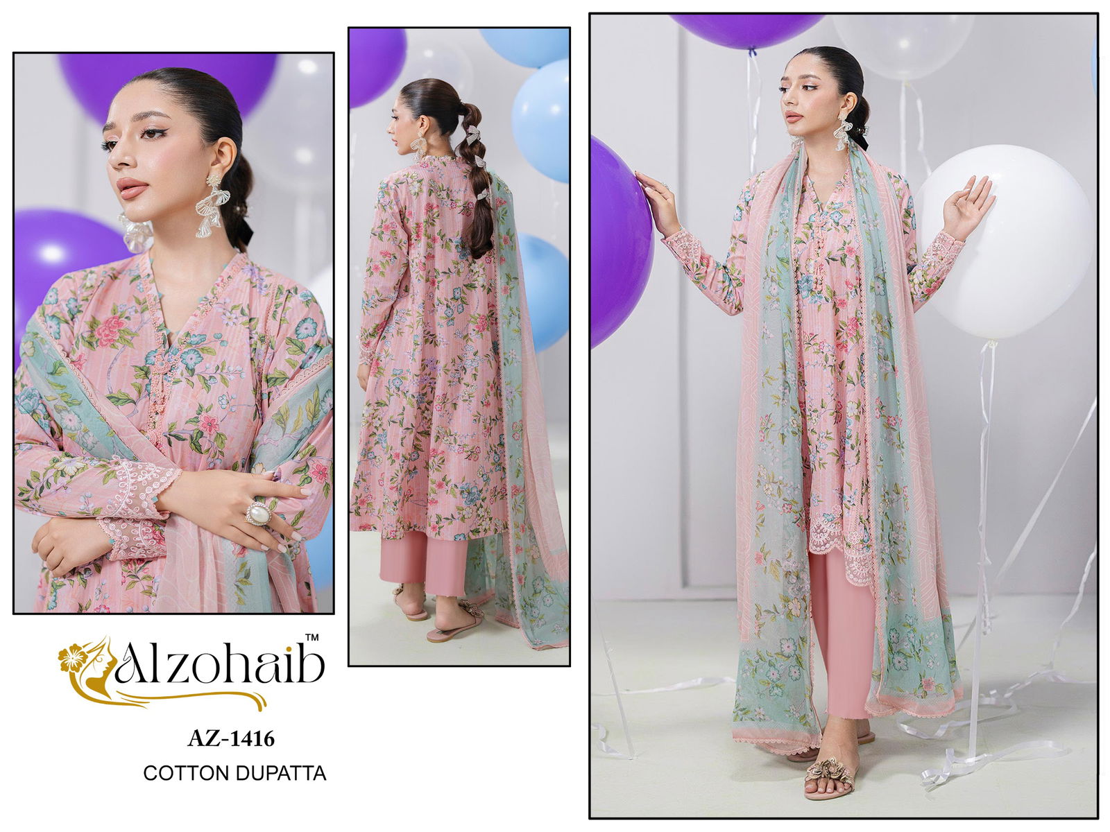 Alzohaib Aziza Vol 1 Cotton Dupatta Cotton Pakistani Salwar Kameez