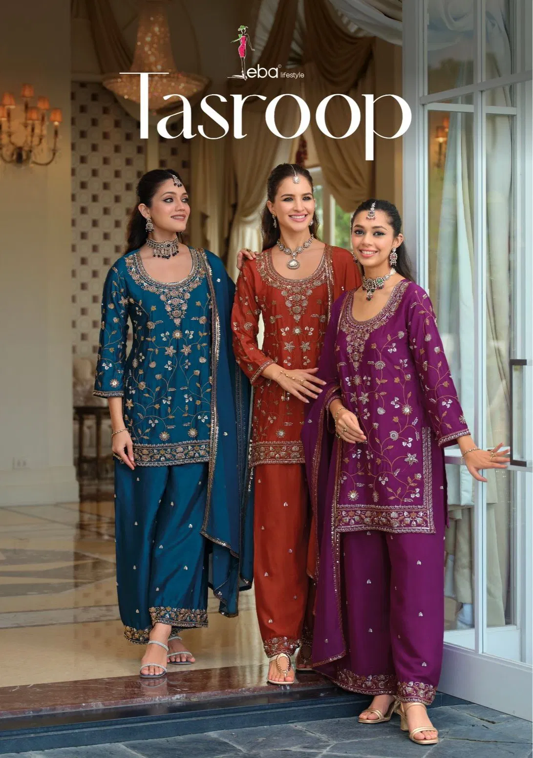 Eba Tasroop Chinon With Beats Work Top Bottom And Dupatta Collection