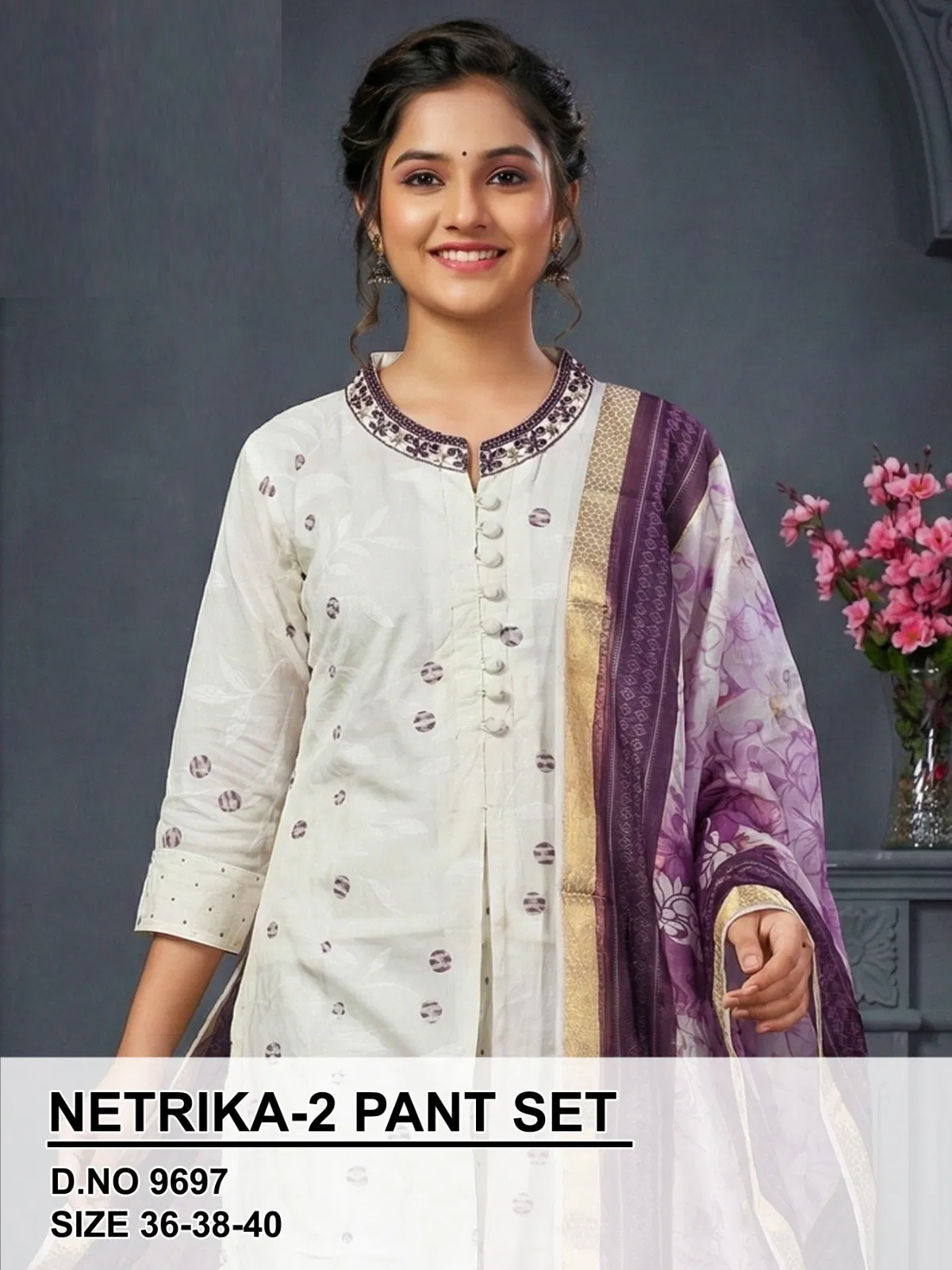 Netrika Vol 2 Roman Silk Embroidery Pant Set Collection