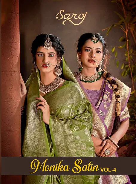 Saroj Monika Satin Vol 4 Zari Weaving Rich Pallu Silk Saree