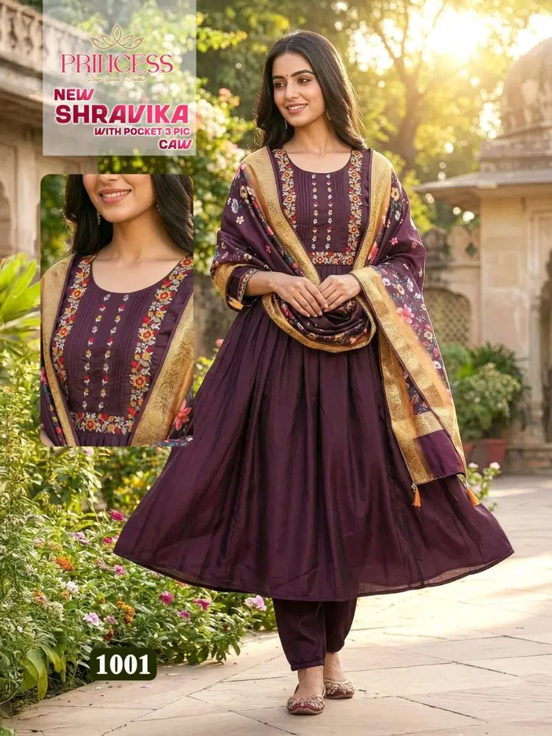 Princess New Shravika Roman Silk Kurti And Pant Dupatta