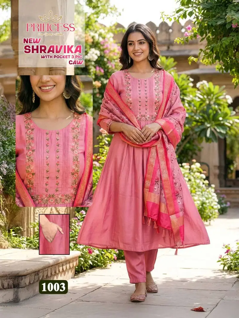Princess New Shravika Roman Silk Kurti And Pant Dupatta