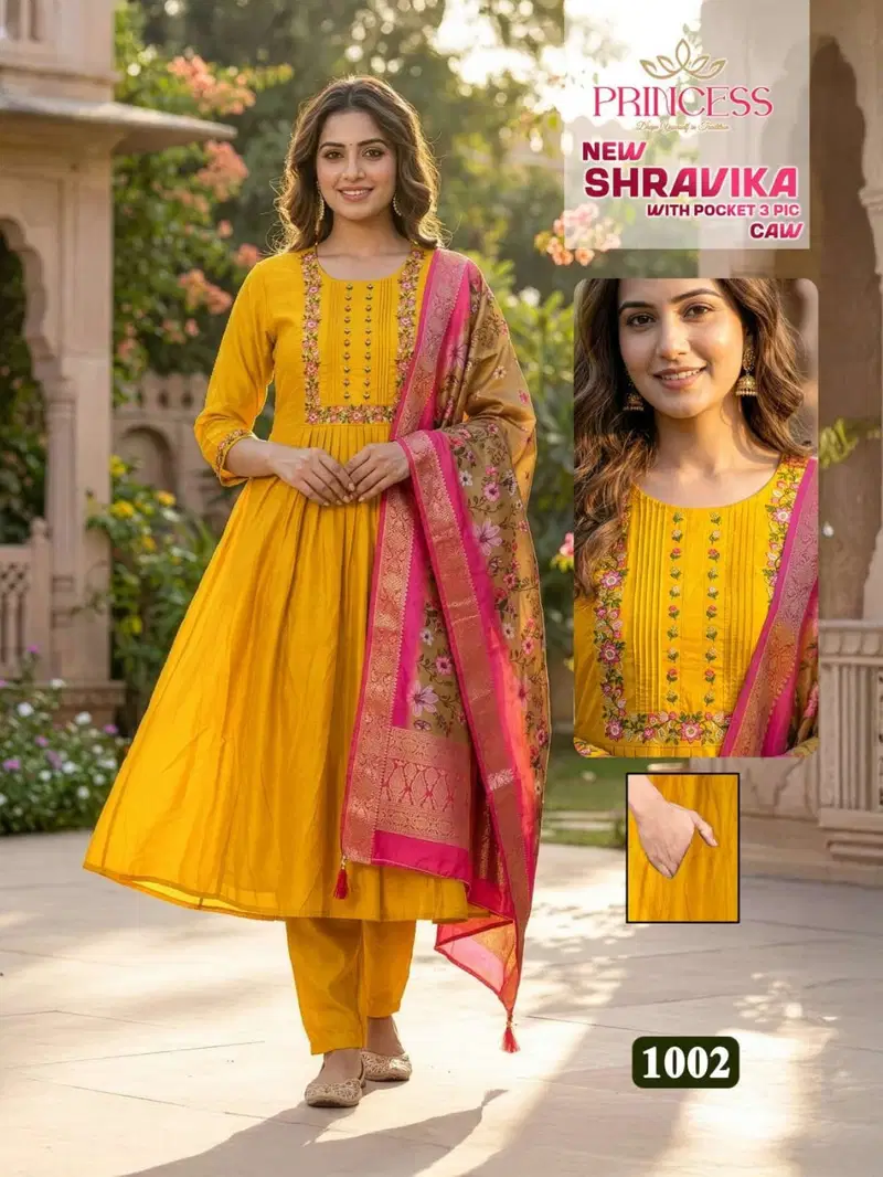 Princess New Shravika Roman Silk Kurti And Pant Dupatta