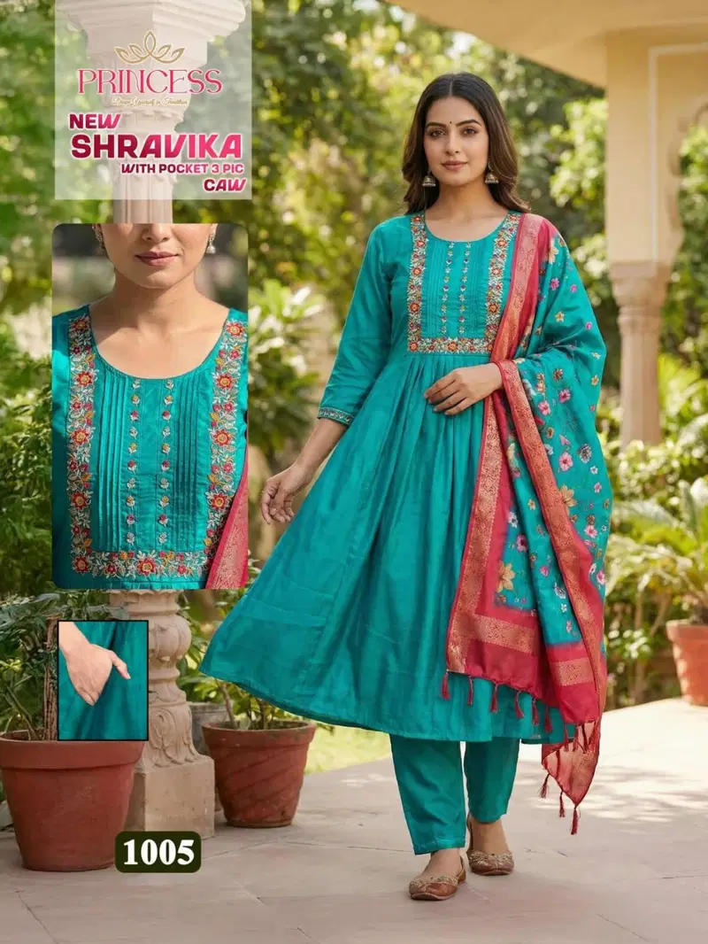 Princess New Shravika Roman Silk Kurti And Pant Dupatta