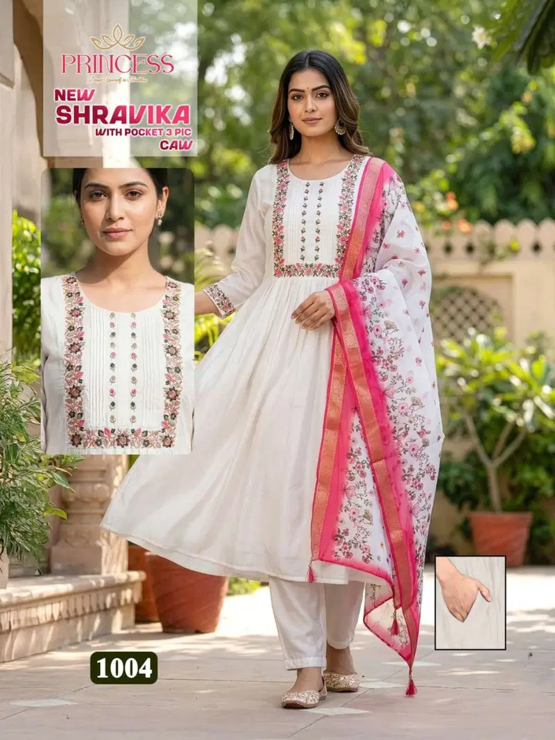 Princess New Shravika Roman Silk Kurti And Pant Dupatta
