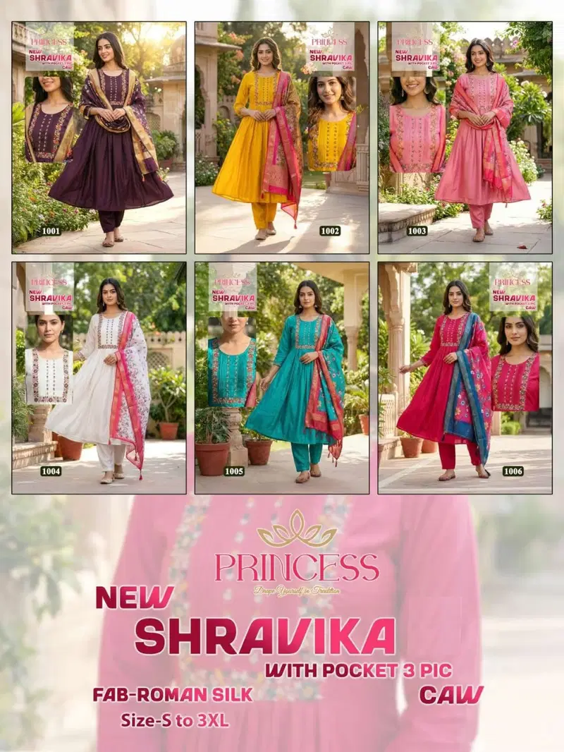 Princess New Shravika Roman Silk Kurti And Pant Dupatta