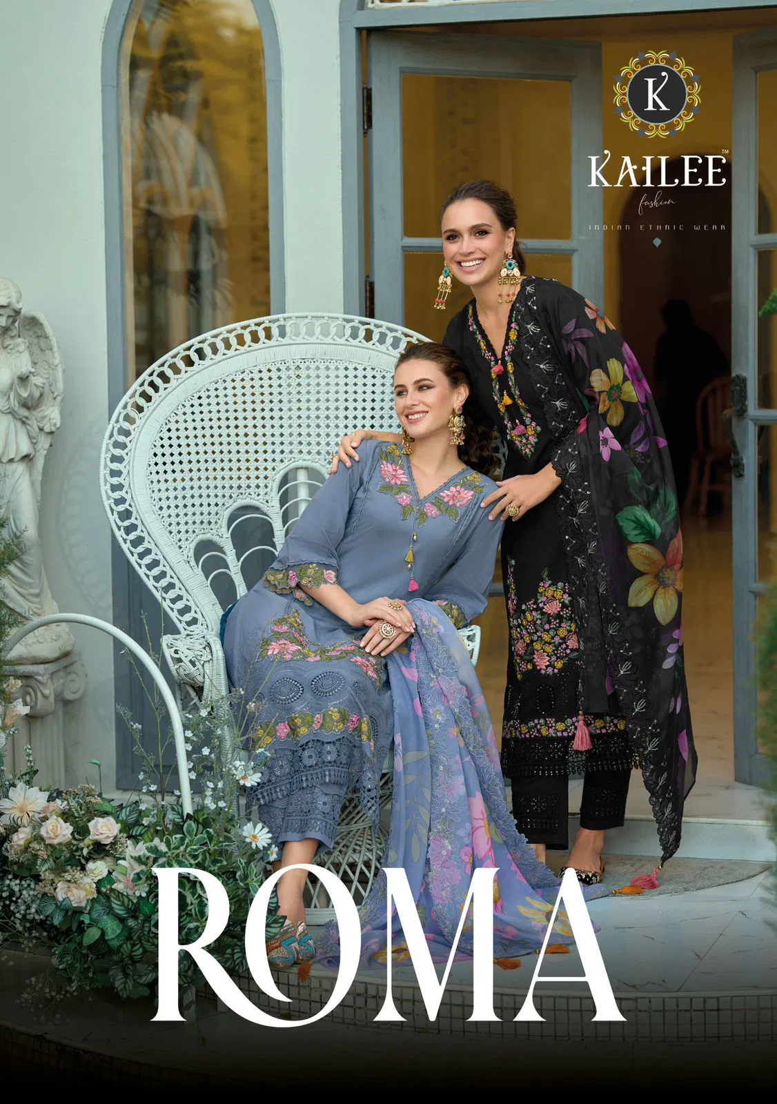 Kailee Roma Cotton With Threadwork Designer Kurti Pant And Dupatta
