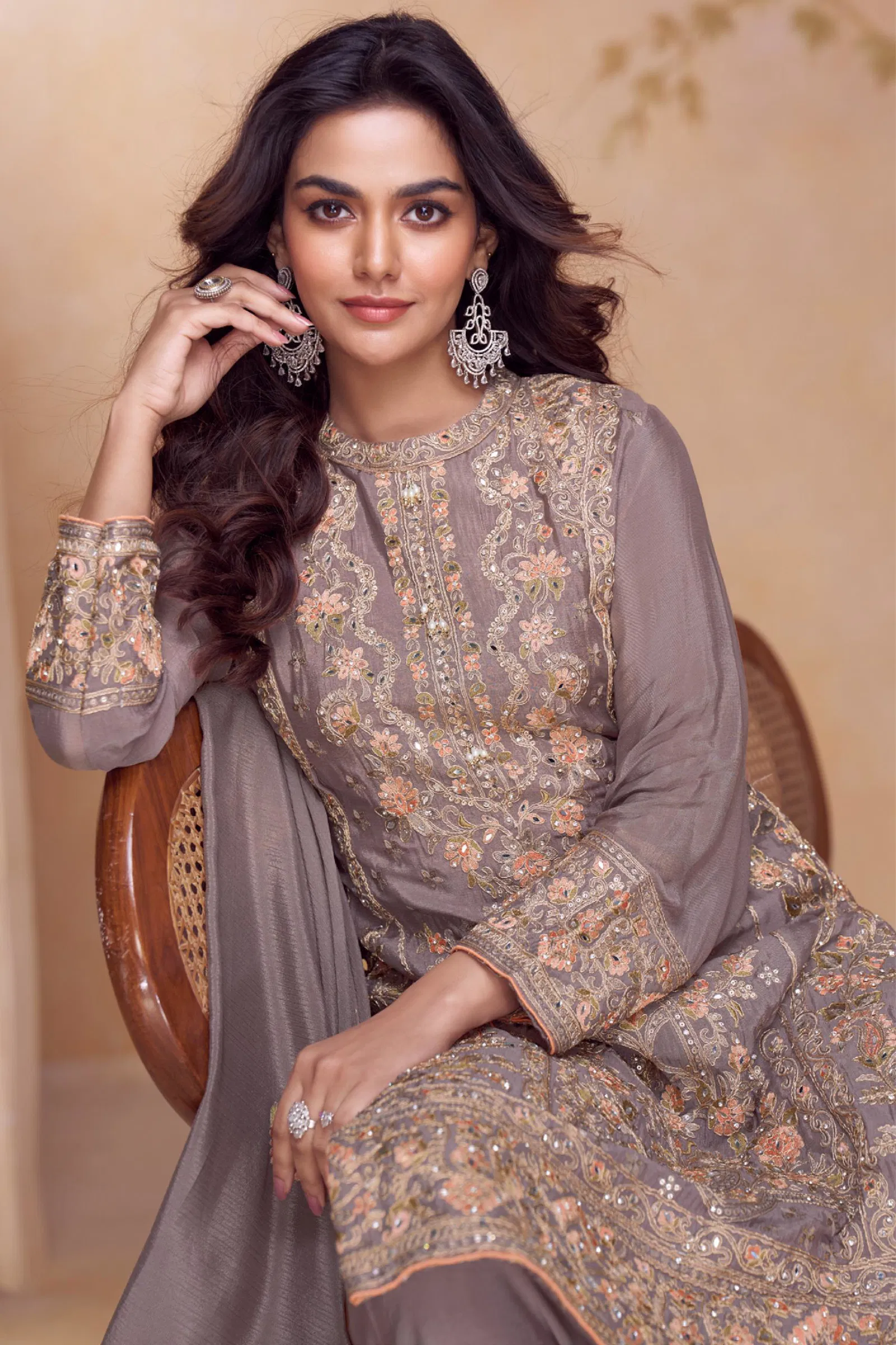 Gulkayra Nazakat Chinon With Embroidery Work Top Bottom And Dupatta