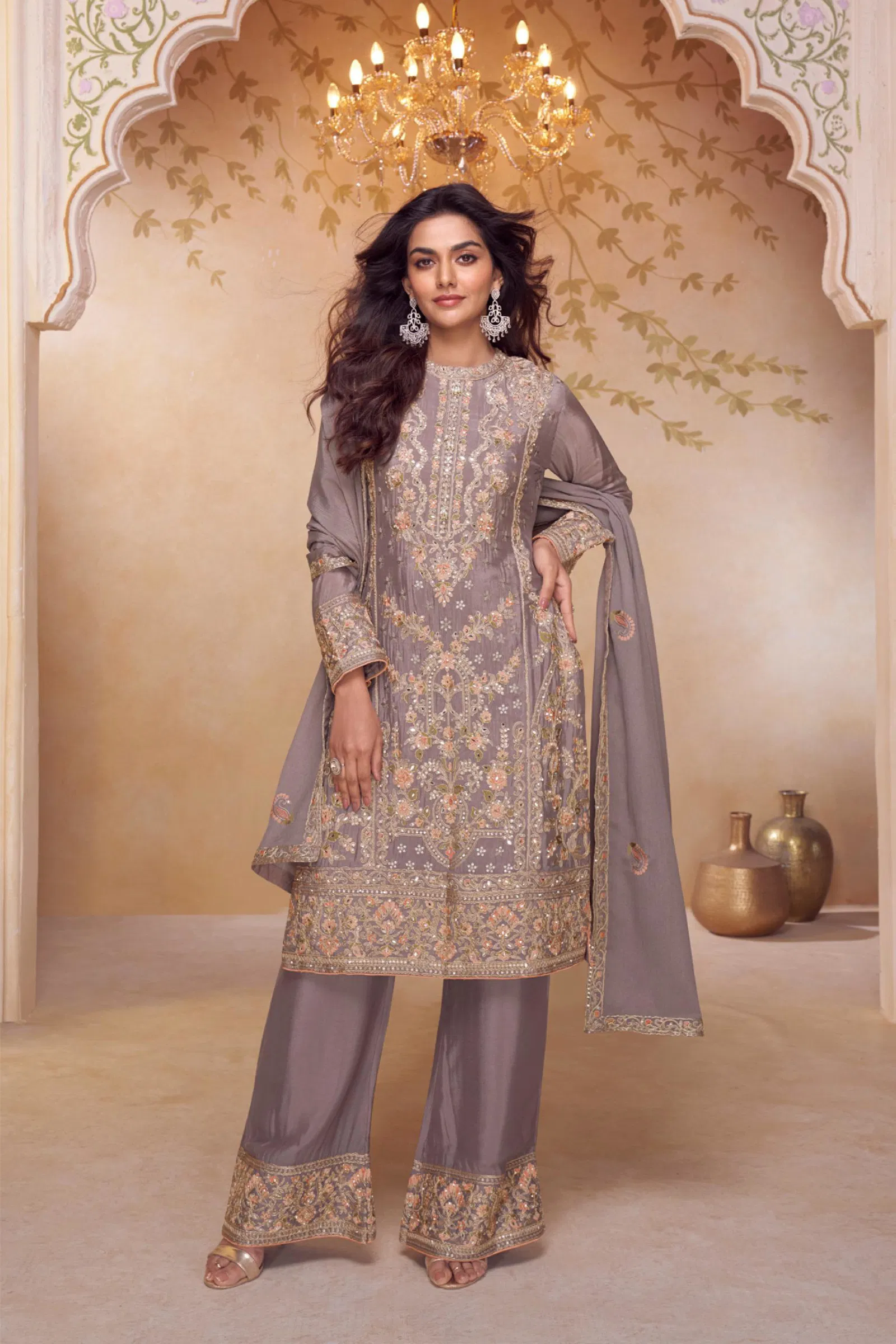 Gulkayra Nazakat Chinon With Embroidery Work Top Bottom And Dupatta