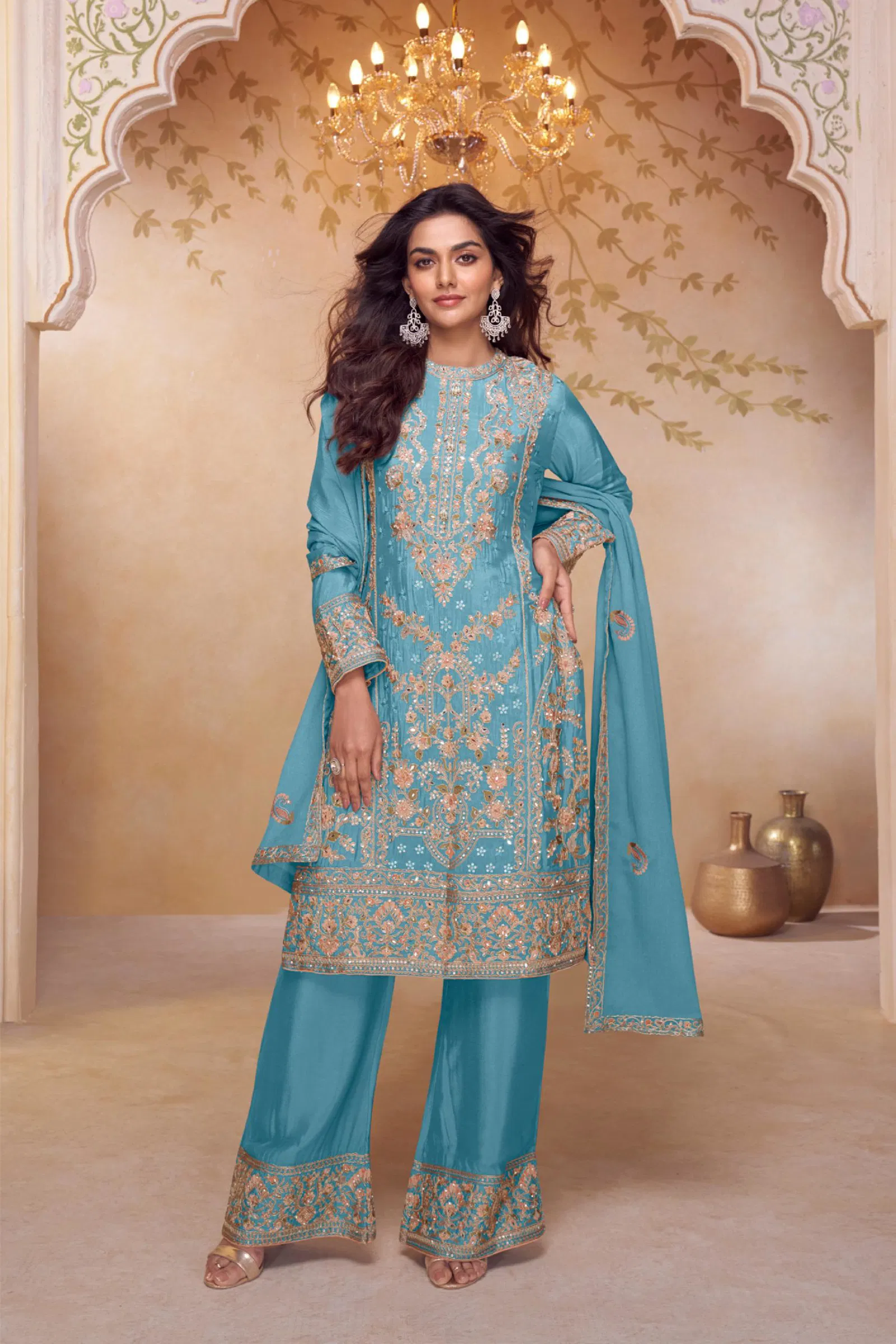 Gulkayra Nazakat Chinon With Embroidery Work Top Bottom And Dupatta