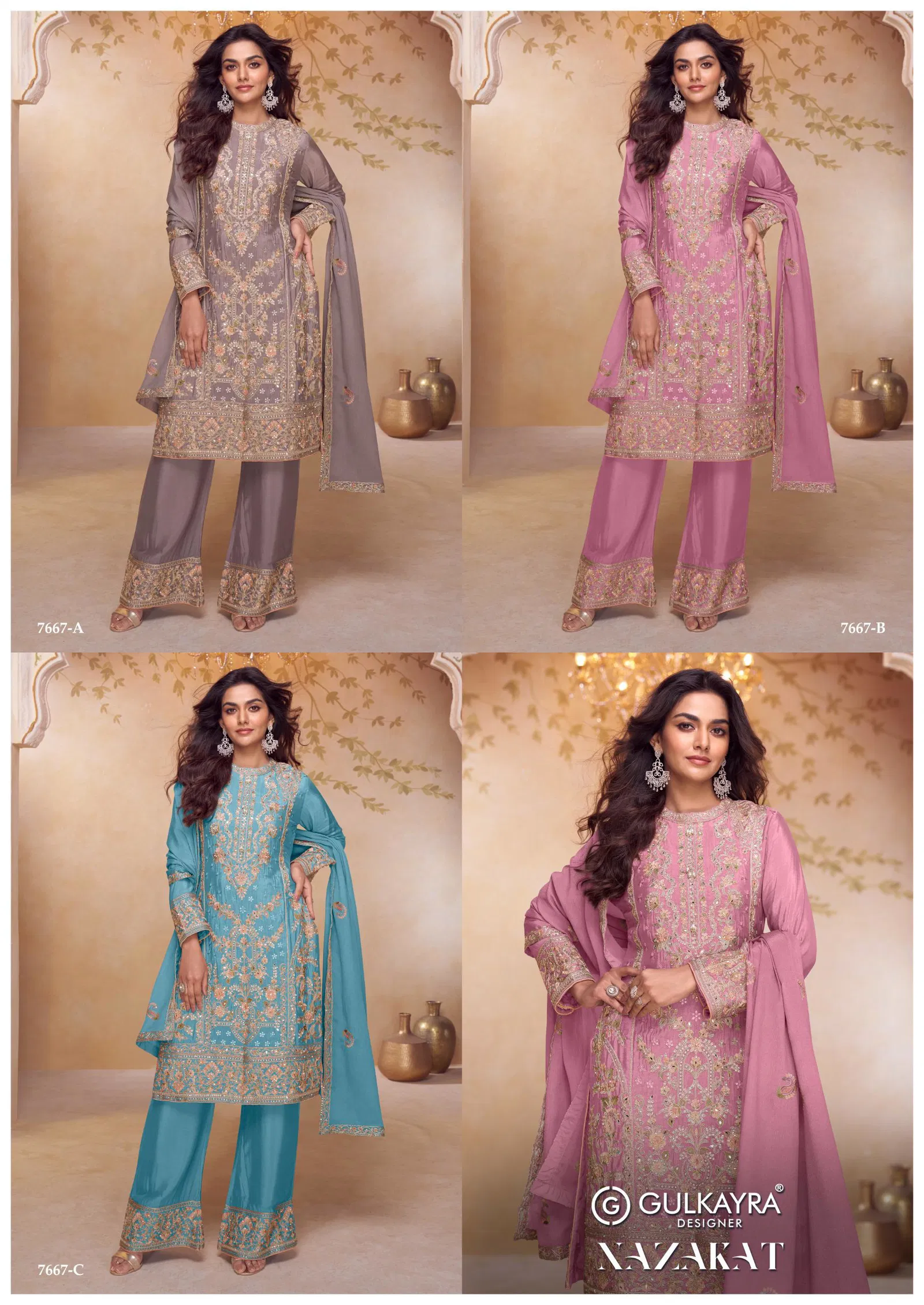 Gulkayra Nazakat Chinon With Embroidery Work Top Bottom And Dupatta