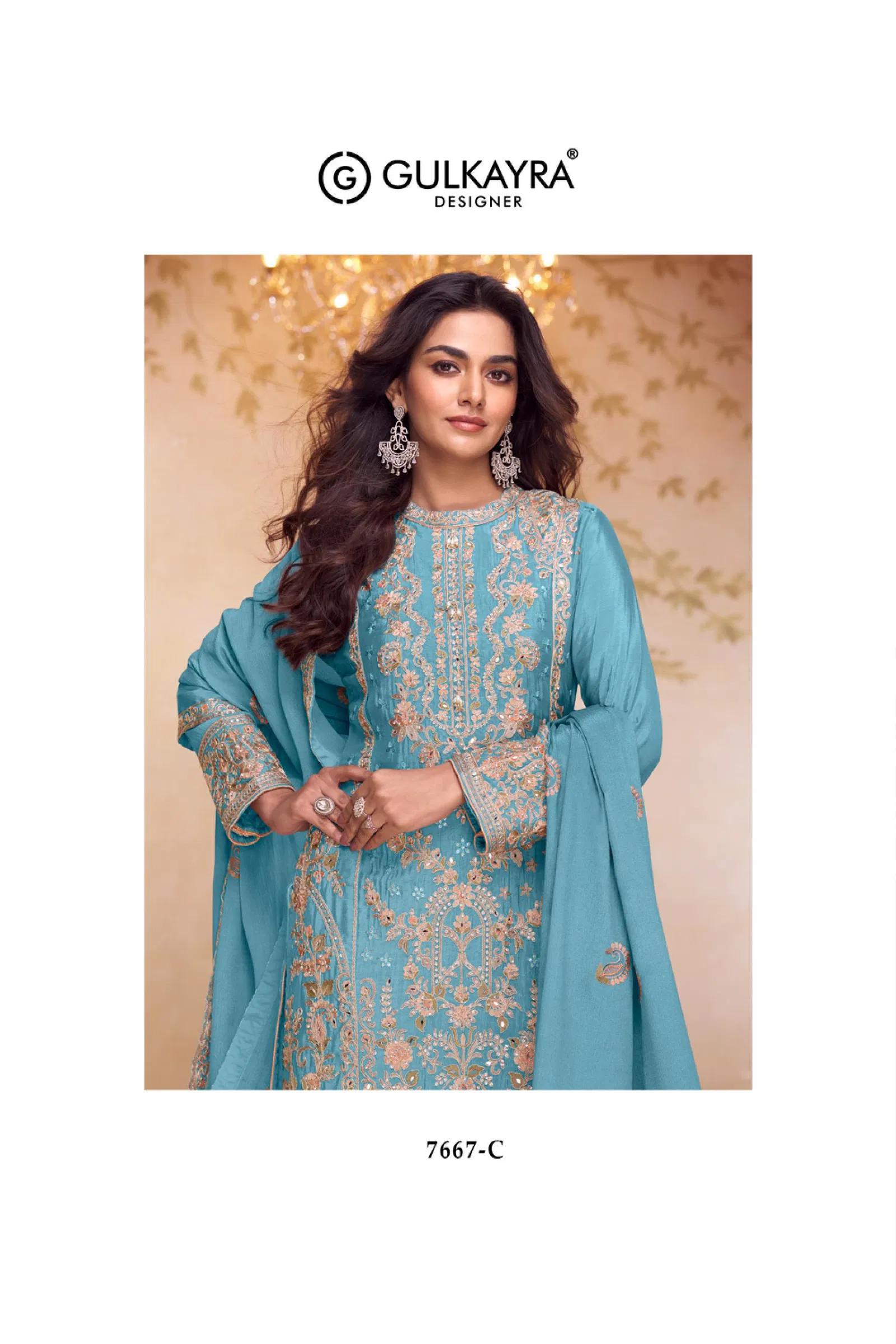 Gulkayra Nazakat Chinon With Embroidery Work Top Bottom And Dupatta