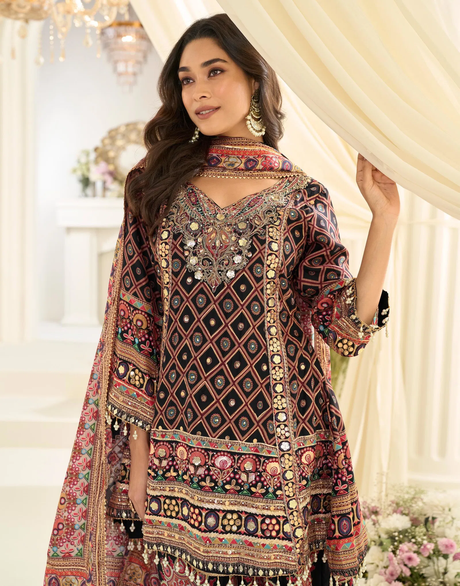 Sayuri Fatima Crepe Silk With Printed Work Top Bottom And Dupatta