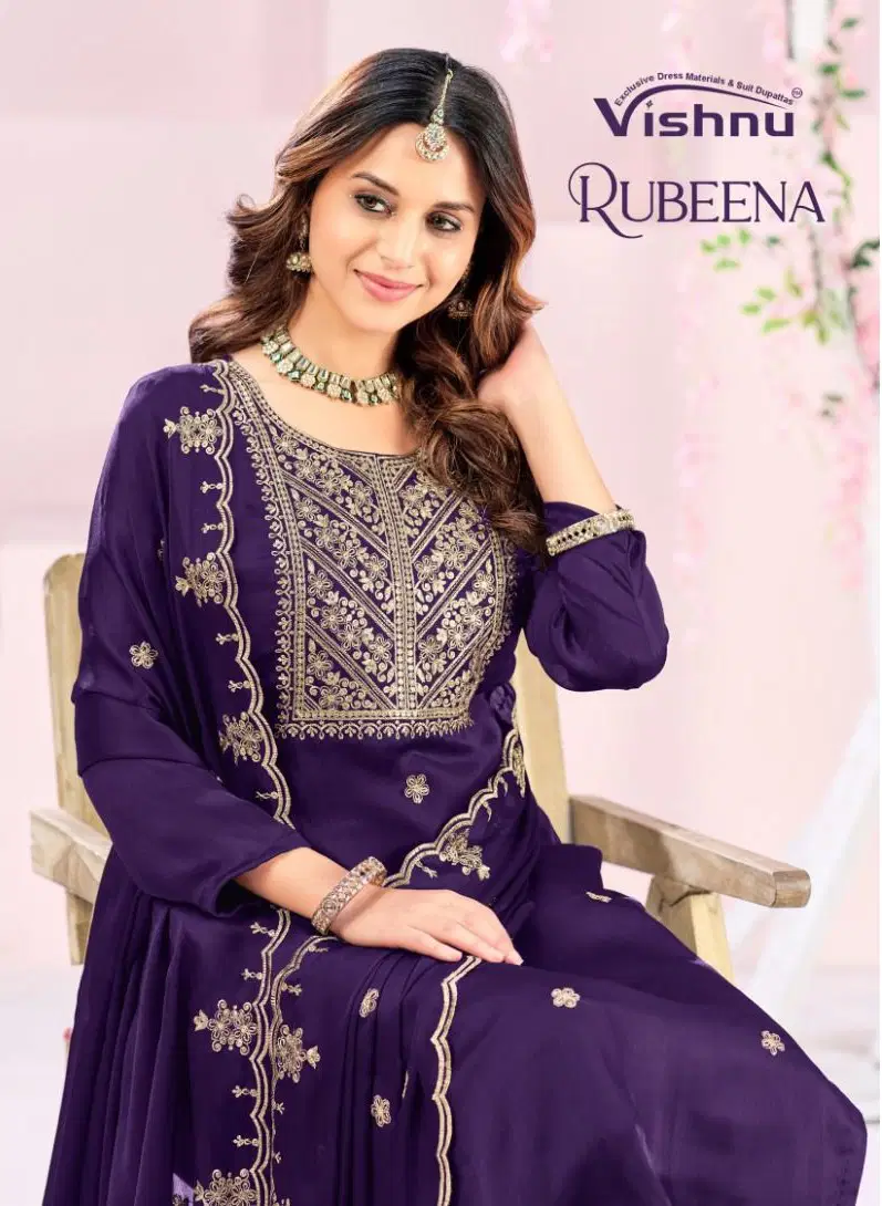 Vishnu Rubeena Satin Chiffon With Fancy Work Dress Material