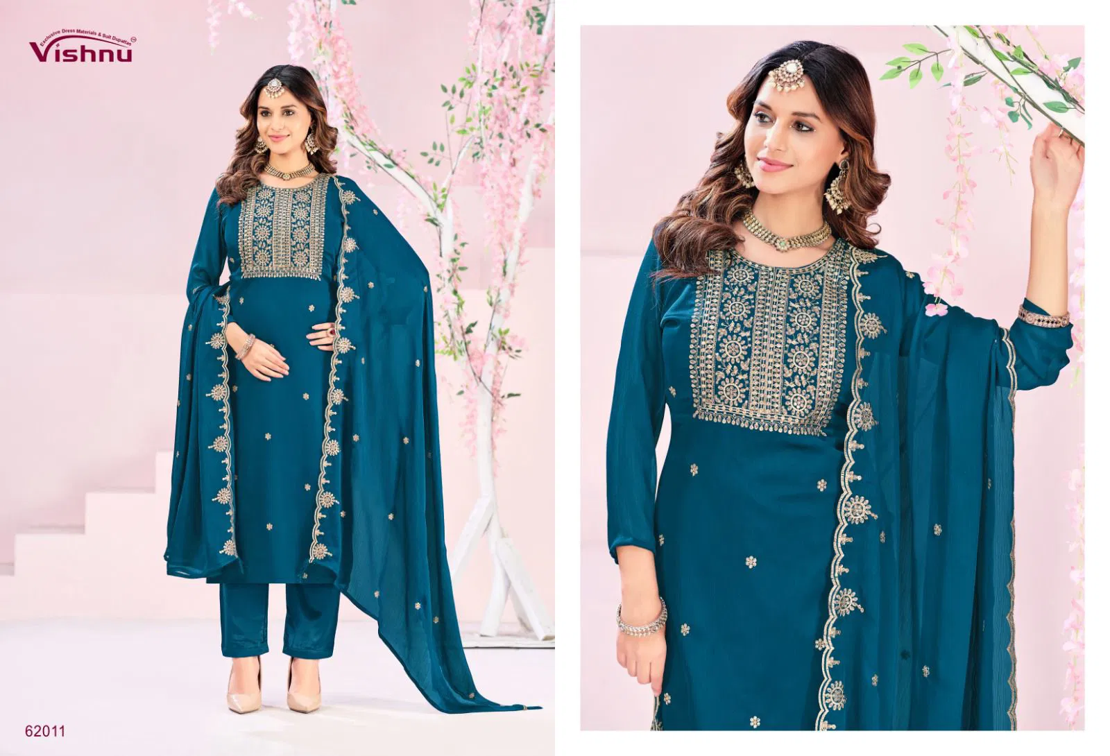 Vishnu Rubeena Satin Chiffon With Fancy Work Dress Material