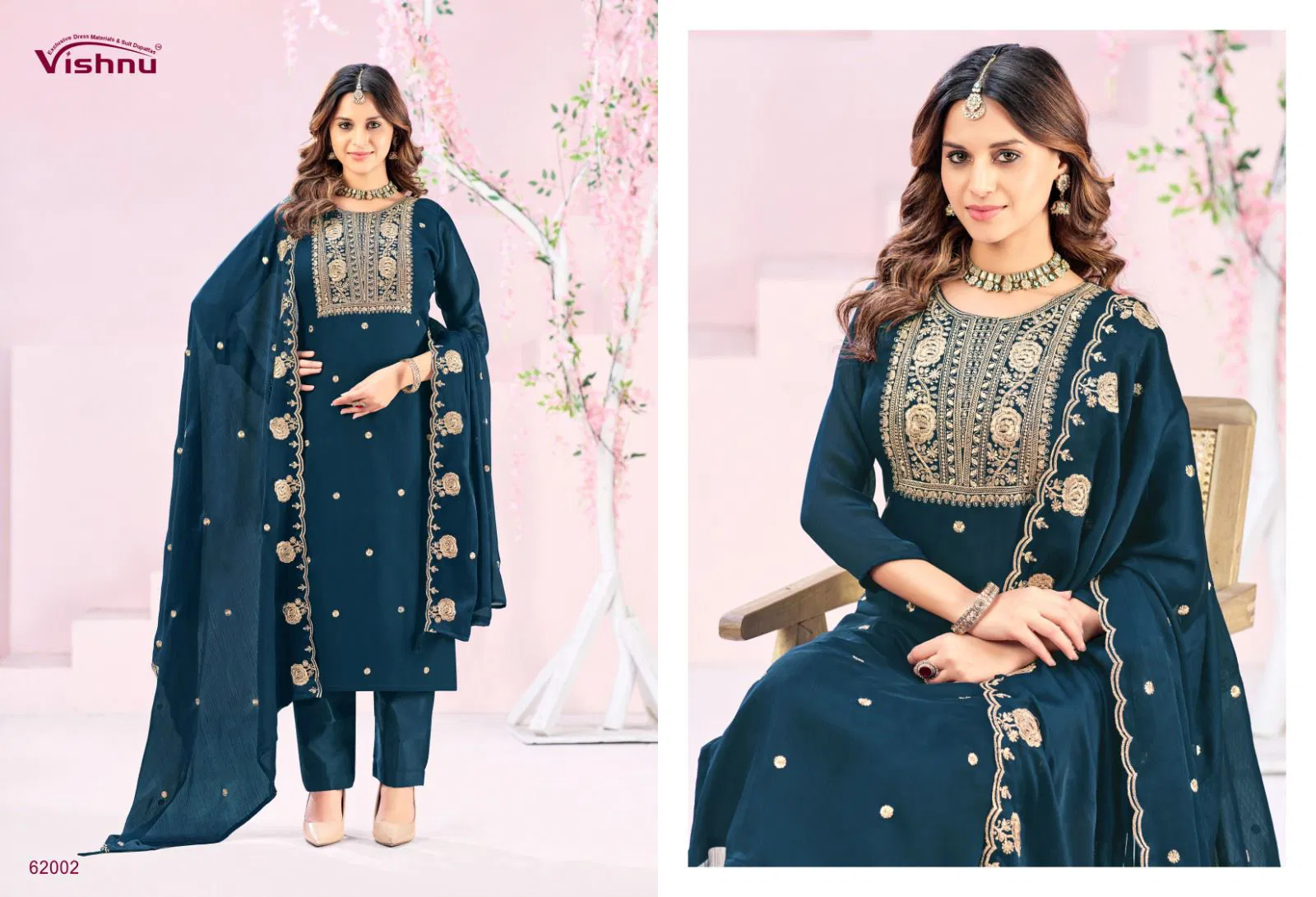Vishnu Rubeena Satin Chiffon With Fancy Work Dress Material