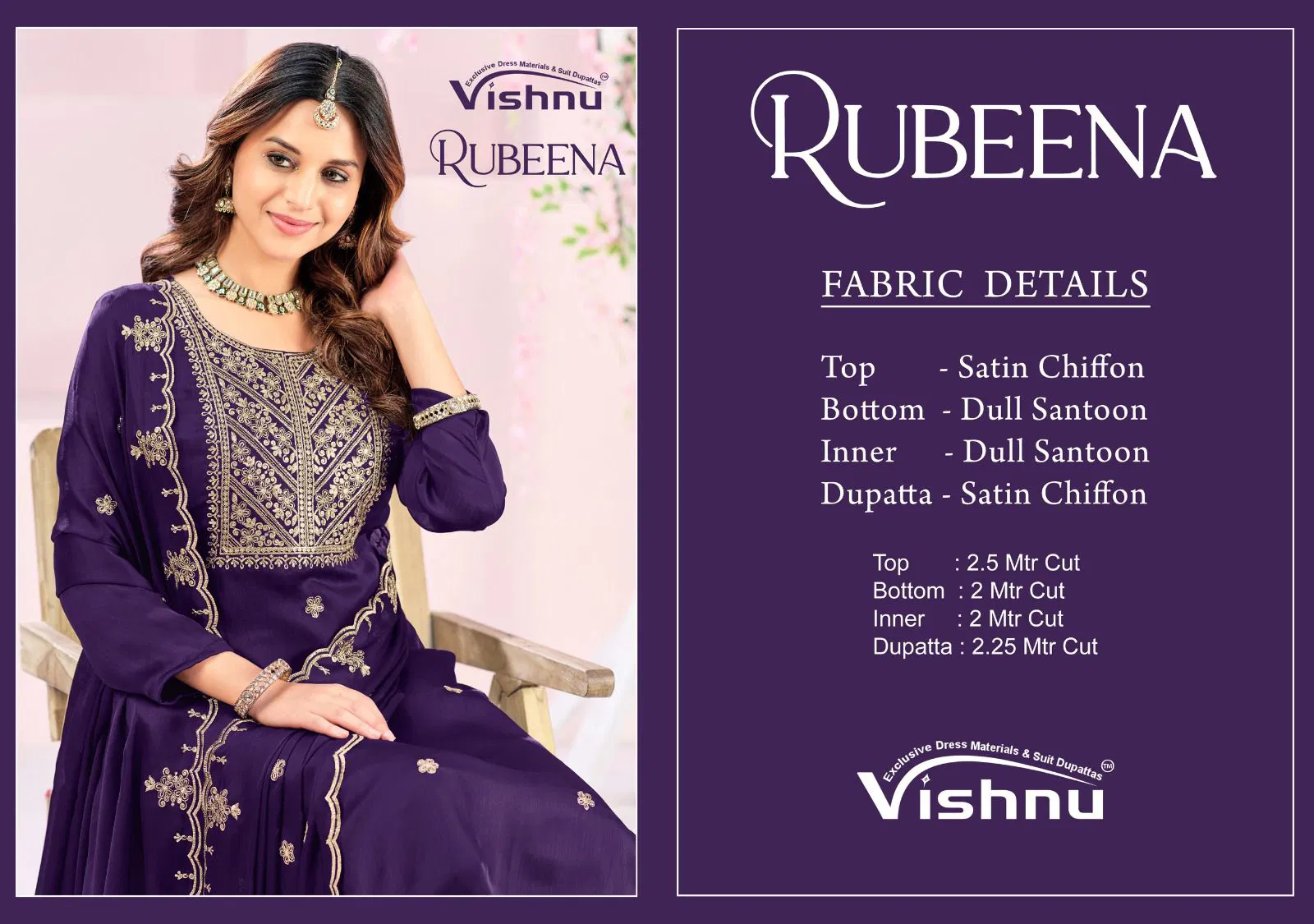 Vishnu Rubeena Satin Chiffon With Fancy Work Dress Material