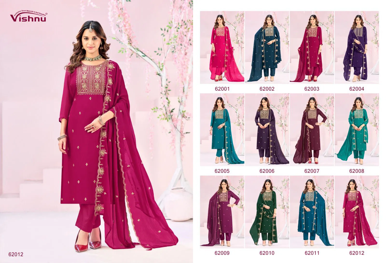 Vishnu Rubeena Satin Chiffon With Fancy Work Dress Material