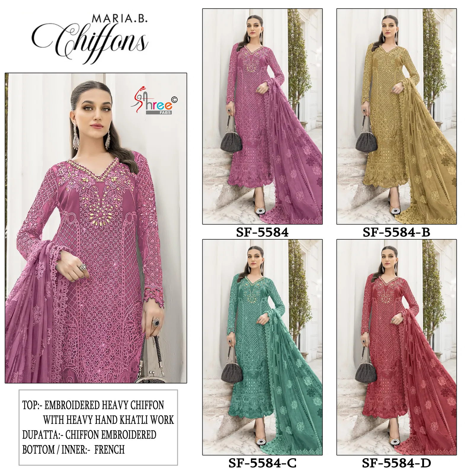 Shree Sf 5584 A To D Chiffon With Embroidery Work Pakistani Salwar Kameez Collection 