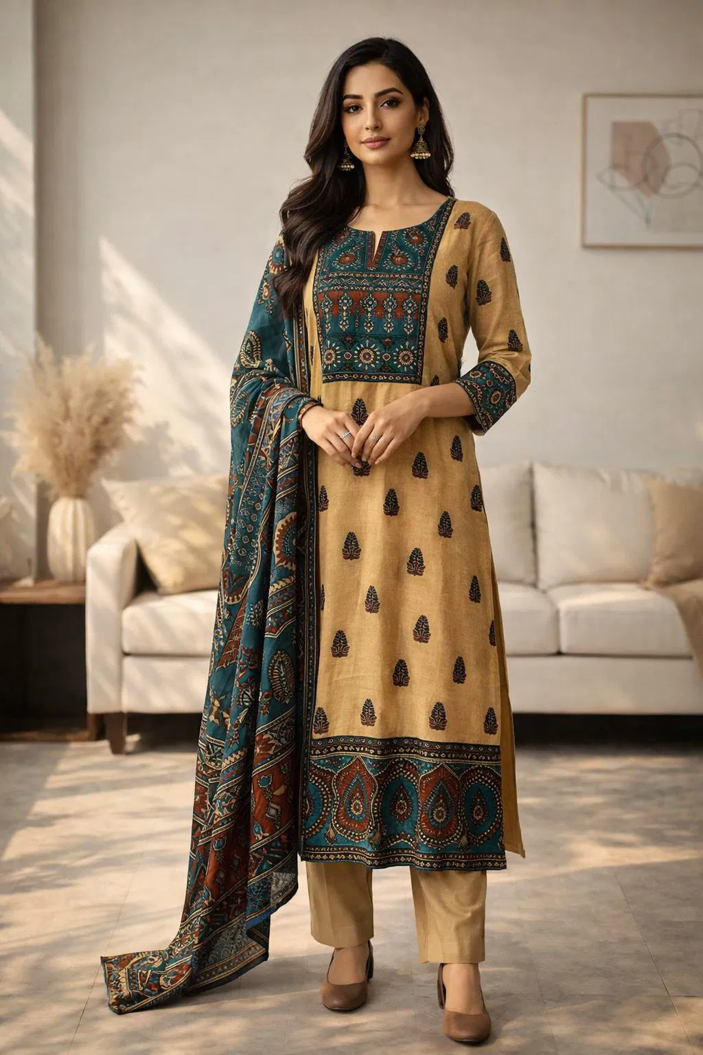 Naisha K 644 Cotton Festival Wear Kurti Pant And Dupatta Collection