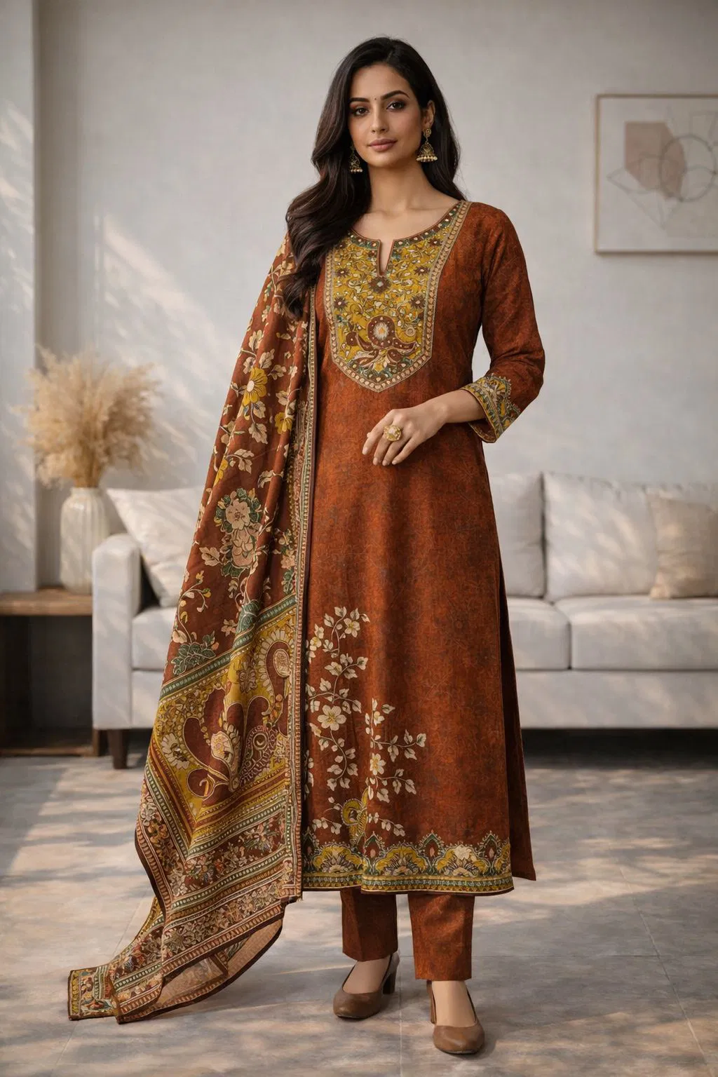 Naisha K 644 Cotton Festival Wear Kurti Pant And Dupatta Collection