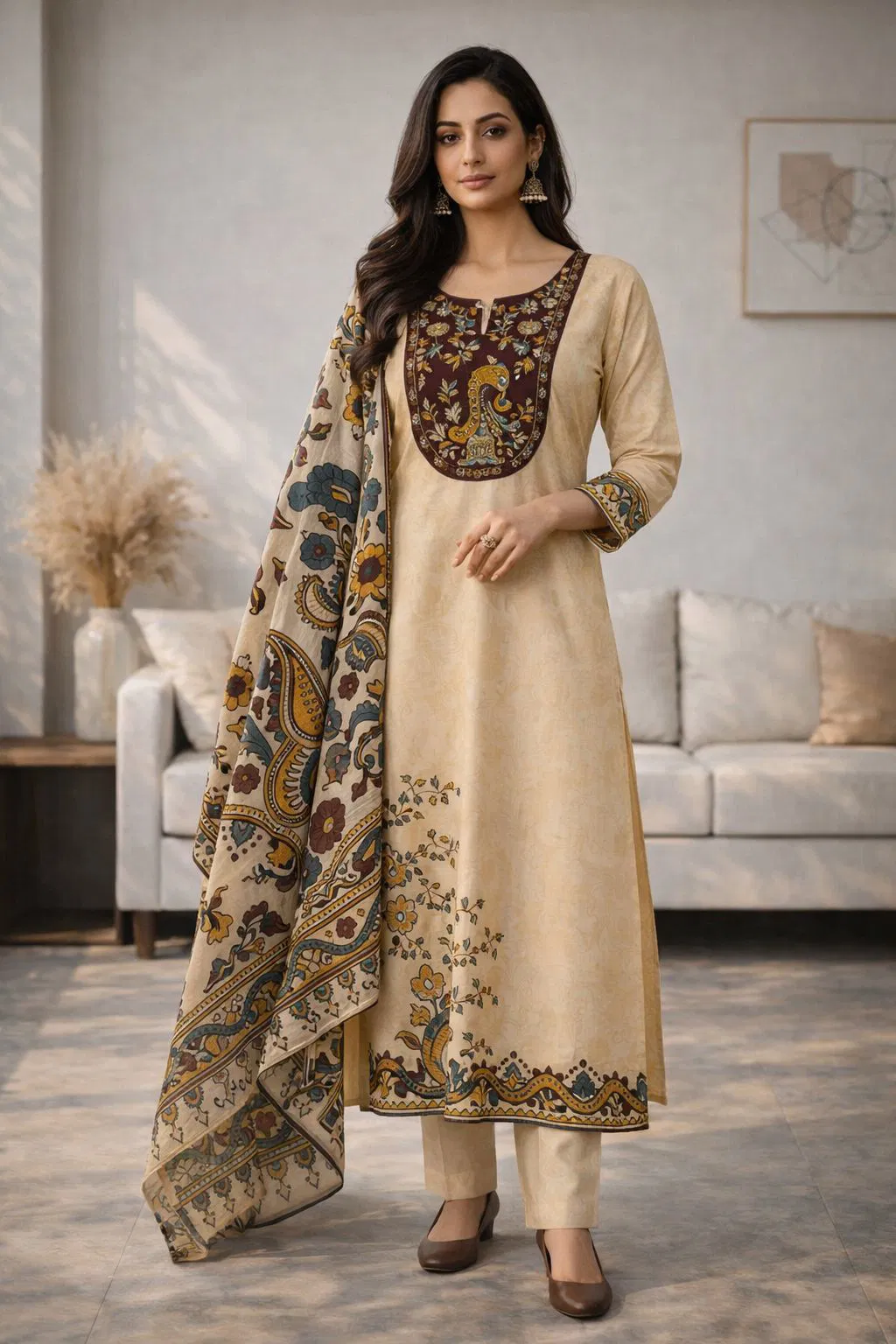 Naisha K 644 Cotton Festival Wear Kurti Pant And Dupatta Collection