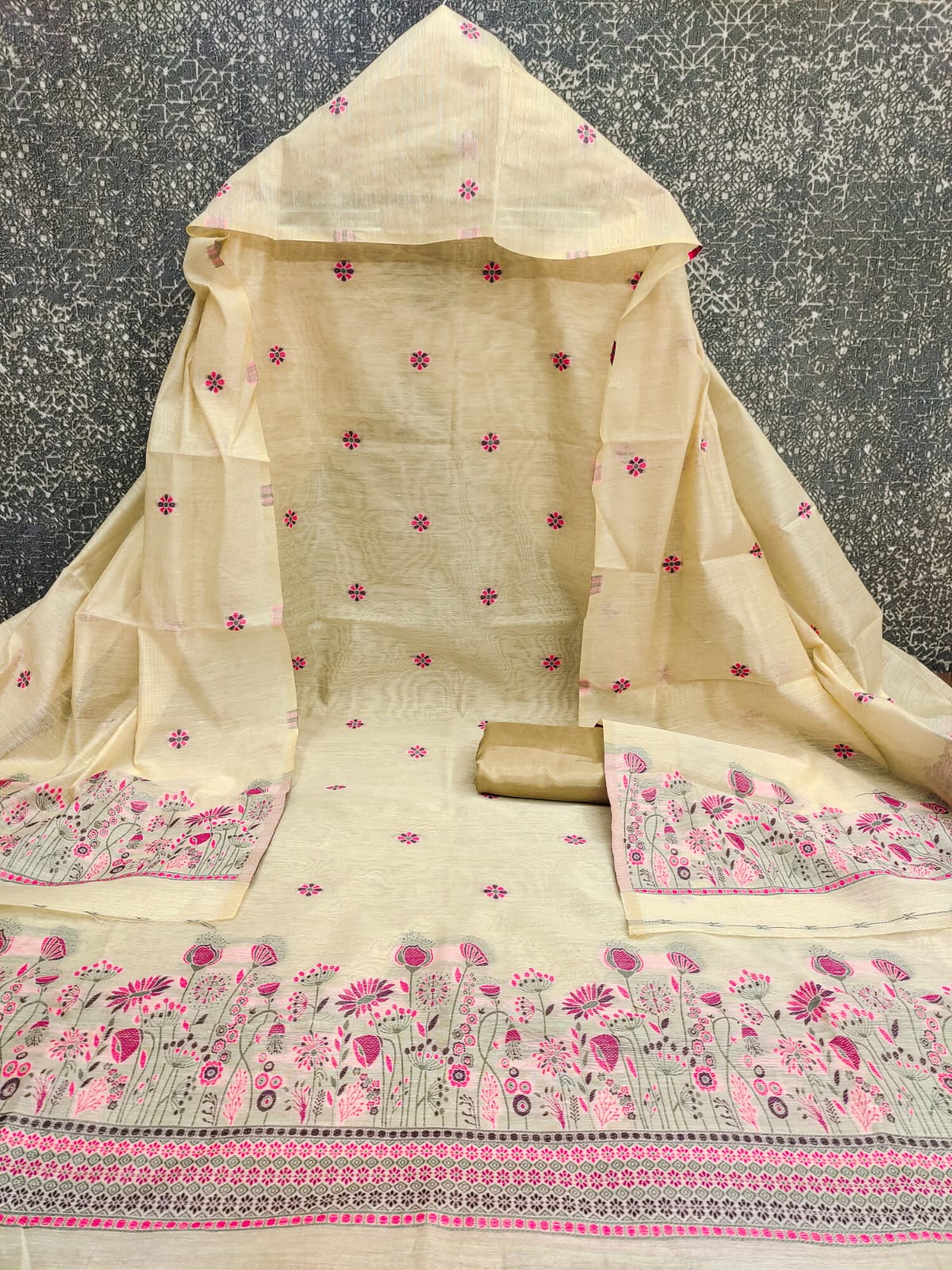 Designer Sun Flower Semi Jamdani Weaving Fancy Jaquard Dress Material Collection
