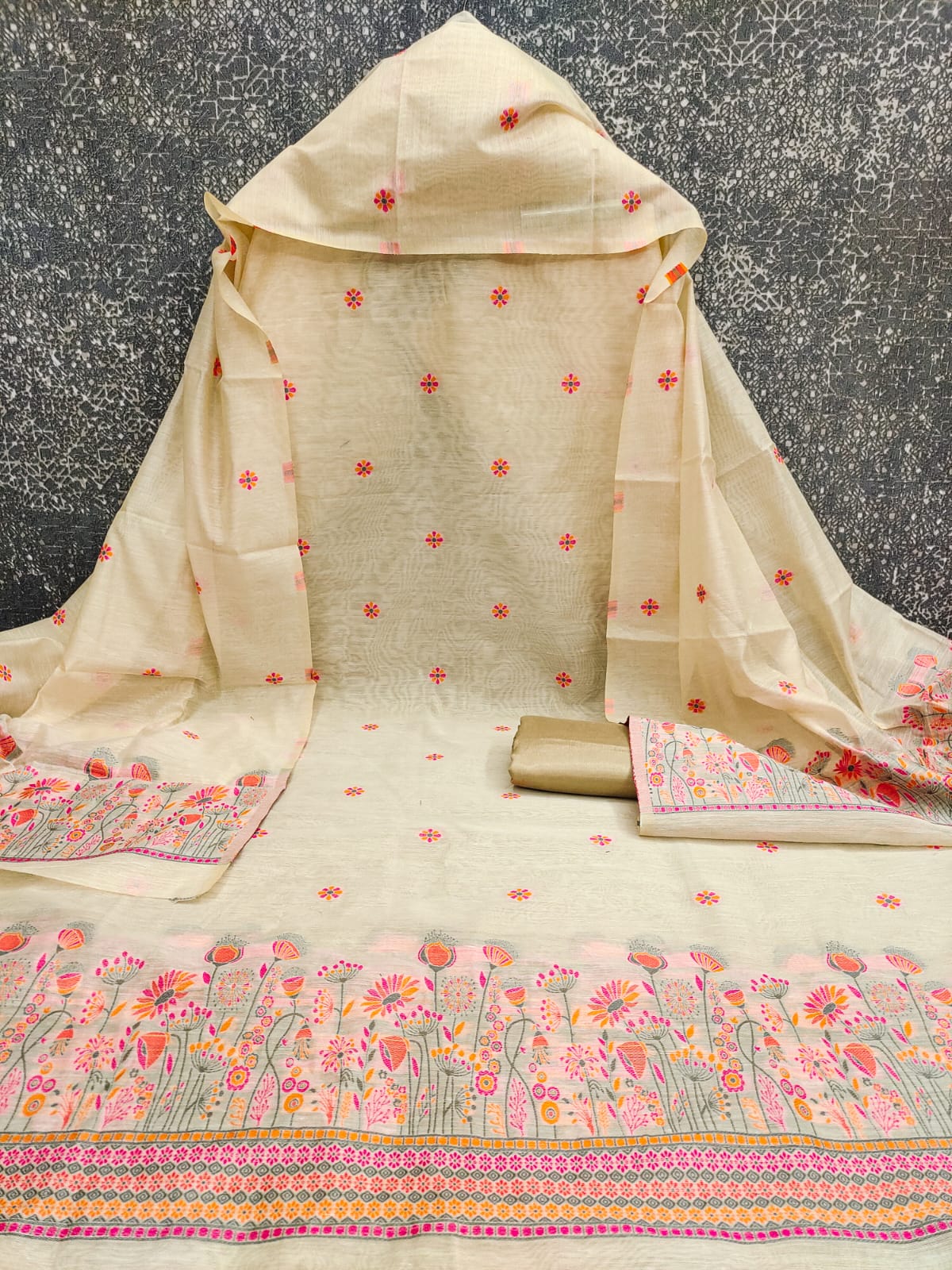 Designer Sun Flower Semi Jamdani Weaving Fancy Jaquard Dress Material Collection
