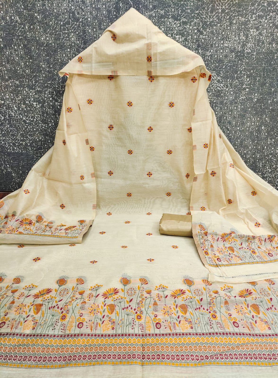 Designer Sun Flower Semi Jamdani Weaving Fancy Jaquard Dress Material Collection
