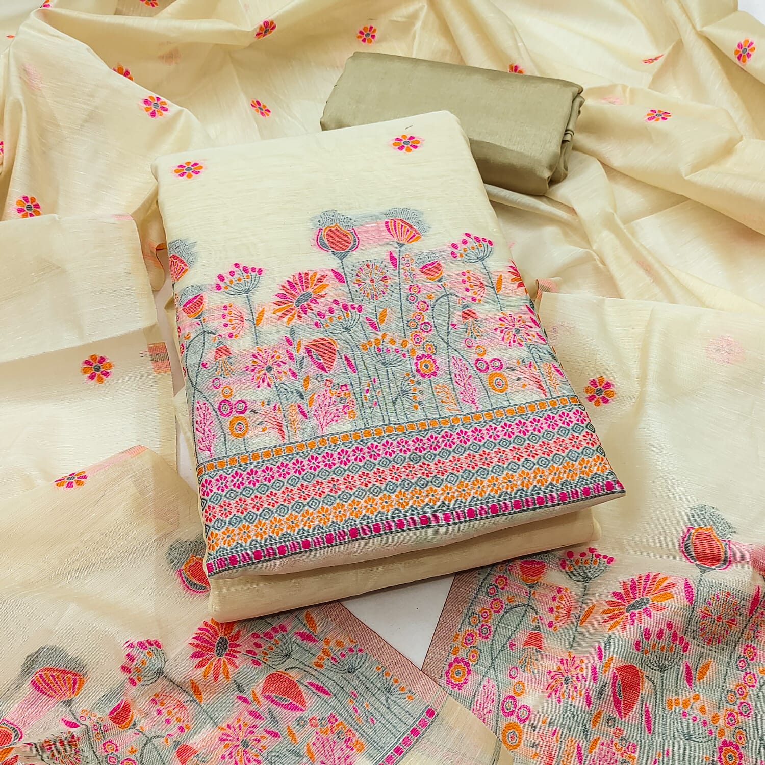 Designer Sun Flower Semi Jamdani Weaving Fancy Jaquard Dress Material Collection