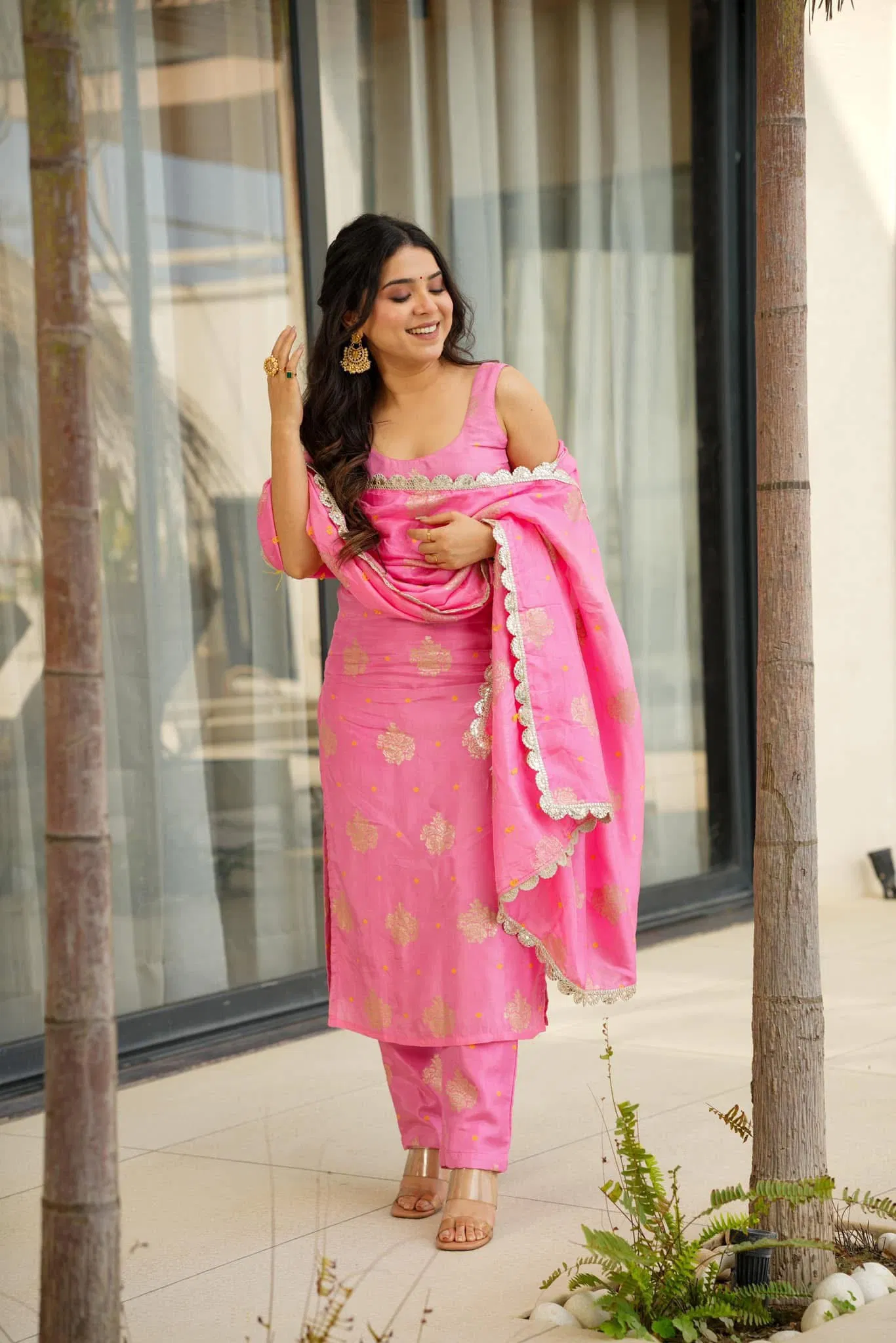 Dnisha 01 Chanderi With Embroidery Kurti Pant And Dupatta Collection 