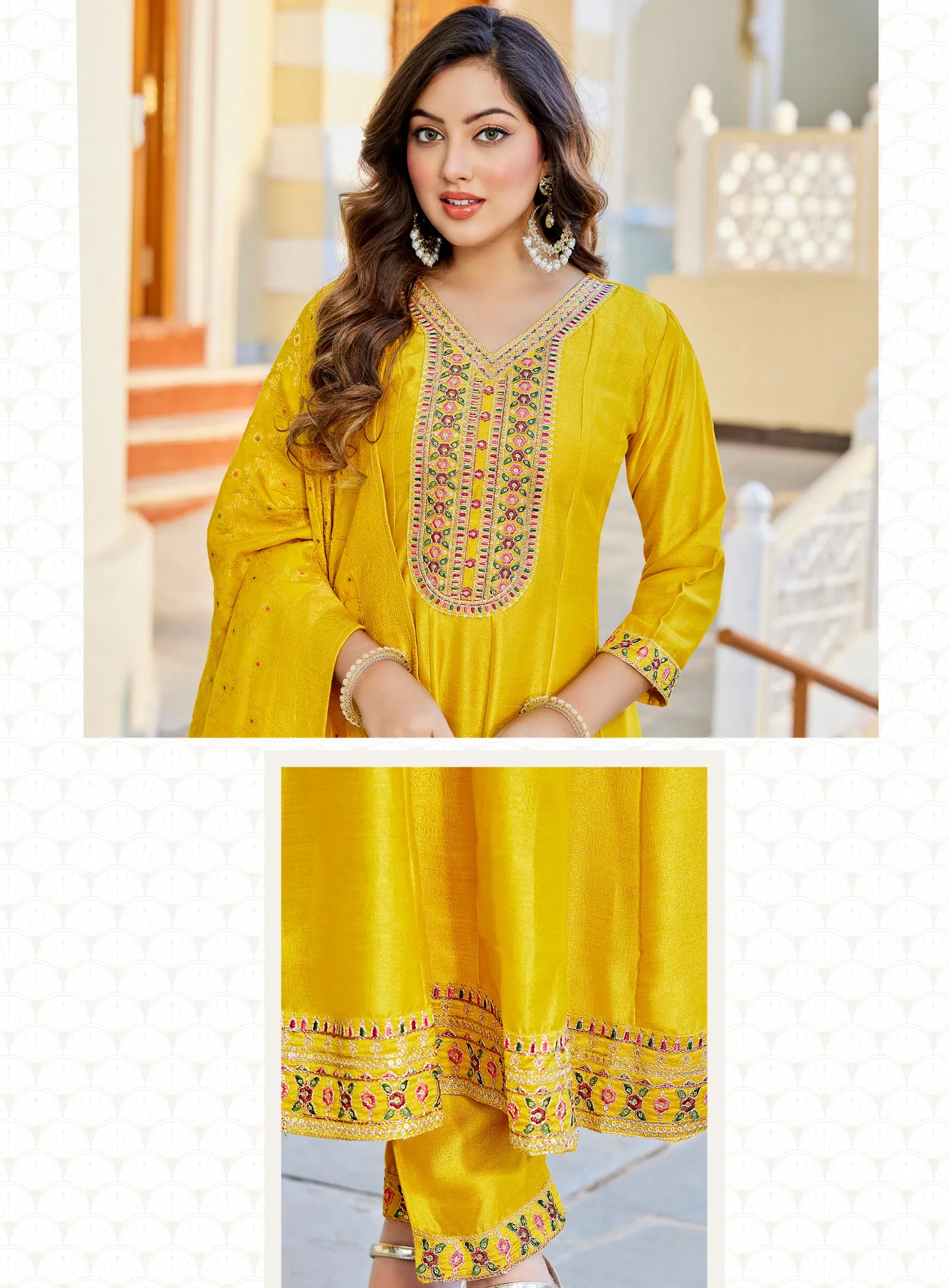 Radhika Mehak Vol 4 Vichitra Silk With Embroidery Kurti Pant And Dupatta Collection 