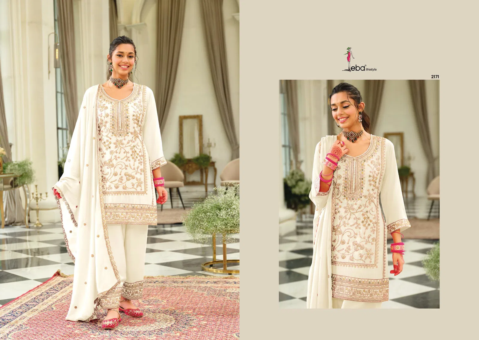 Eba Farshi Balck And White Chinon Embroidery Top Bottom And Dupatta Collection 