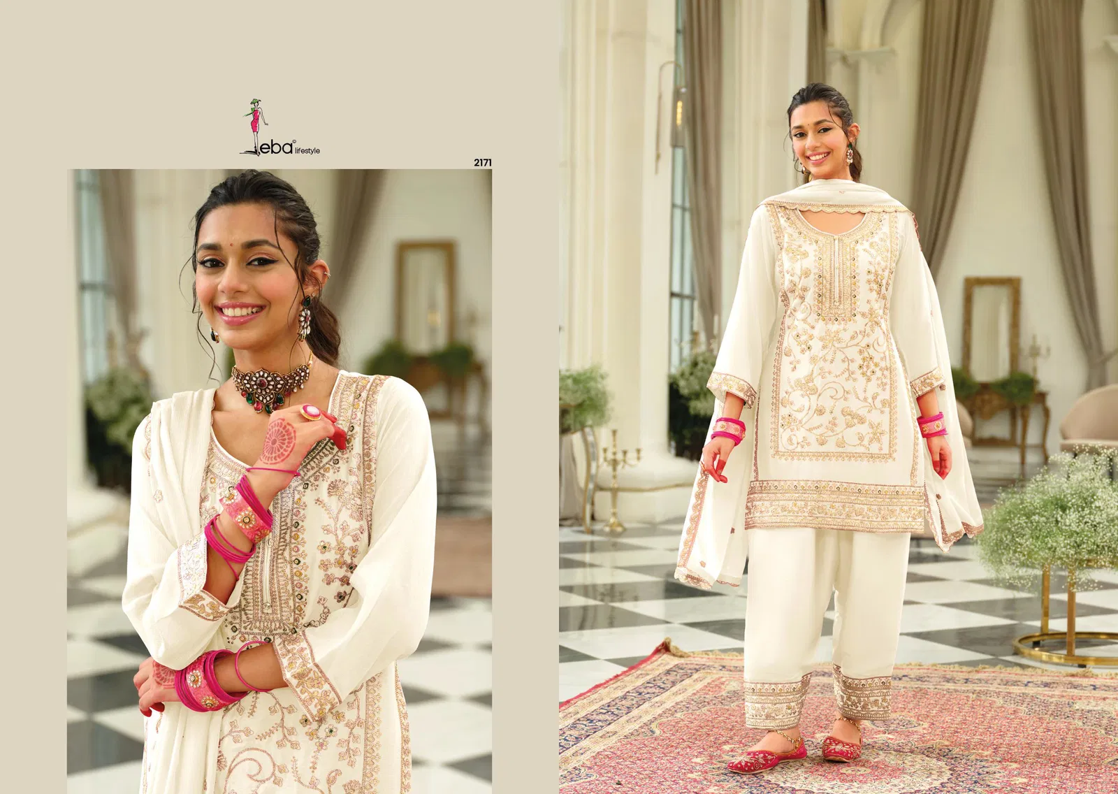 Eba Farshi Balck And White Chinon Embroidery Top Bottom And Dupatta Collection 