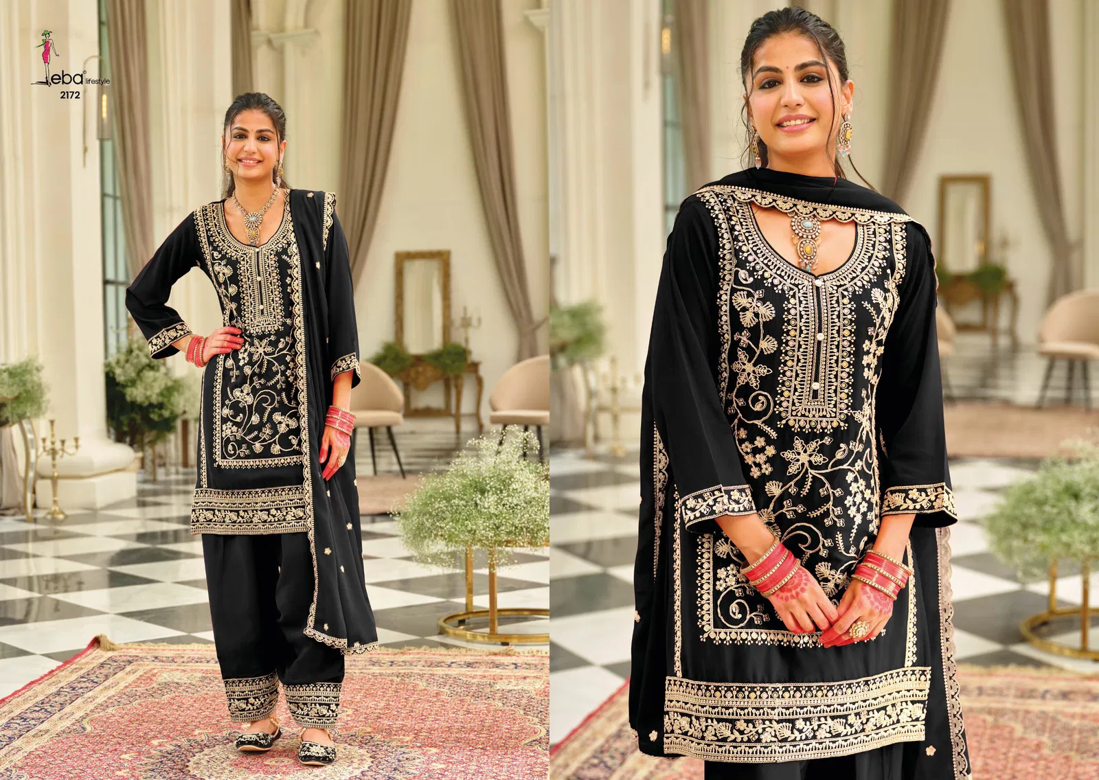 Eba Farshi Balck And White Chinon Embroidery Top Bottom And Dupatta Collection 