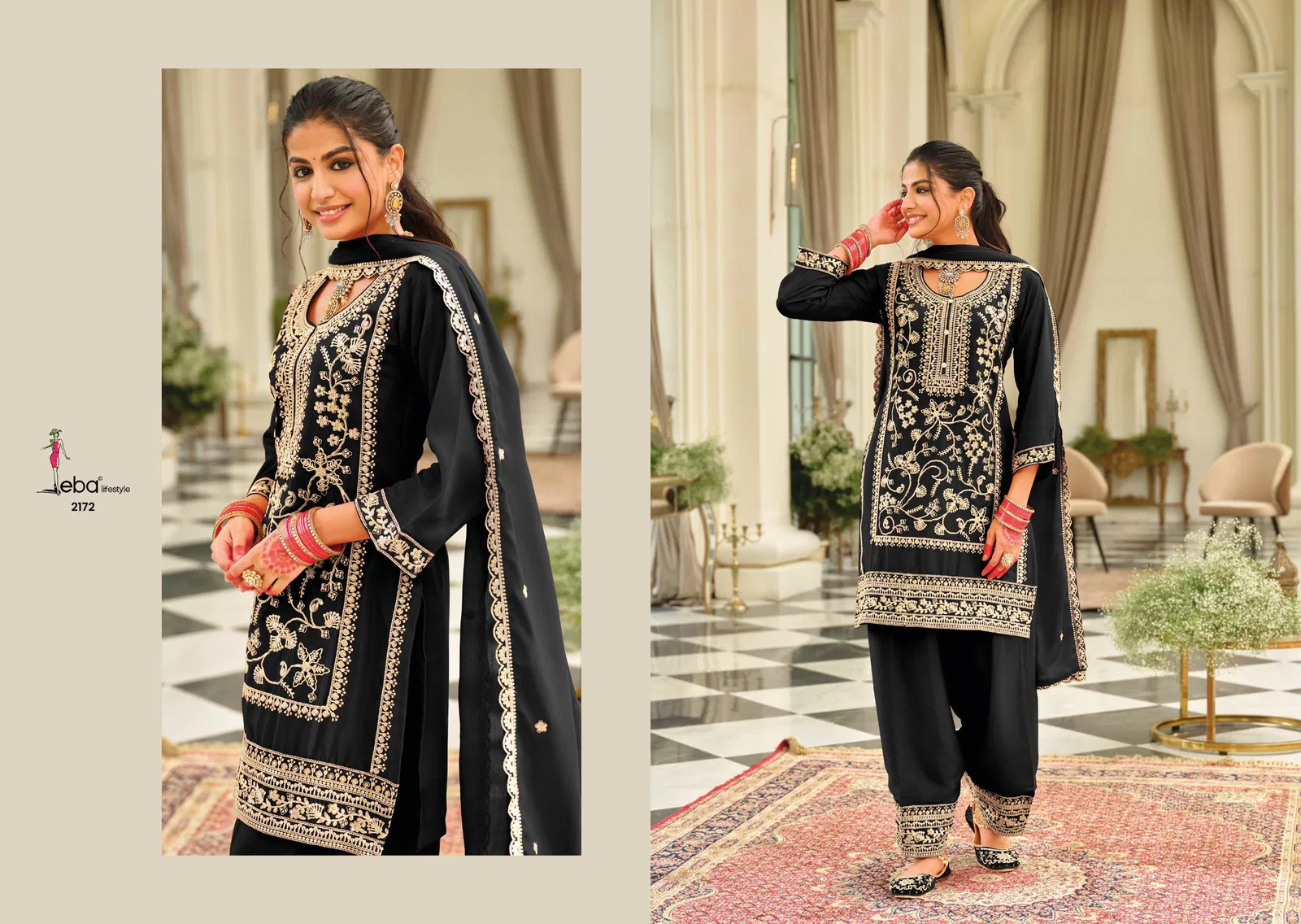 Eba Farshi Balck And White Chinon Embroidery Top Bottom And Dupatta Collection 