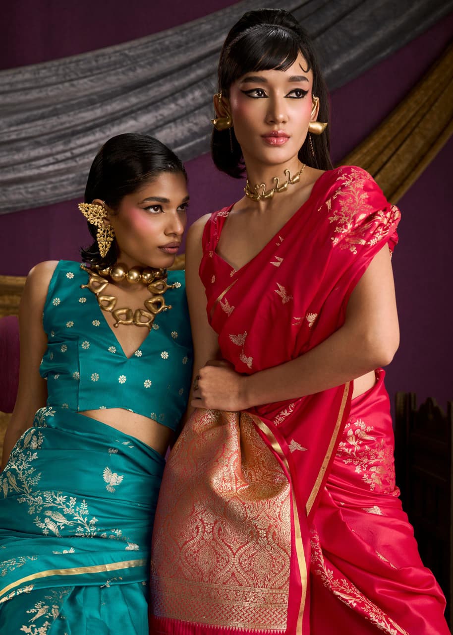 Rajtex Kanthkala Indigo Satin Handloom Weaving Saree Collection