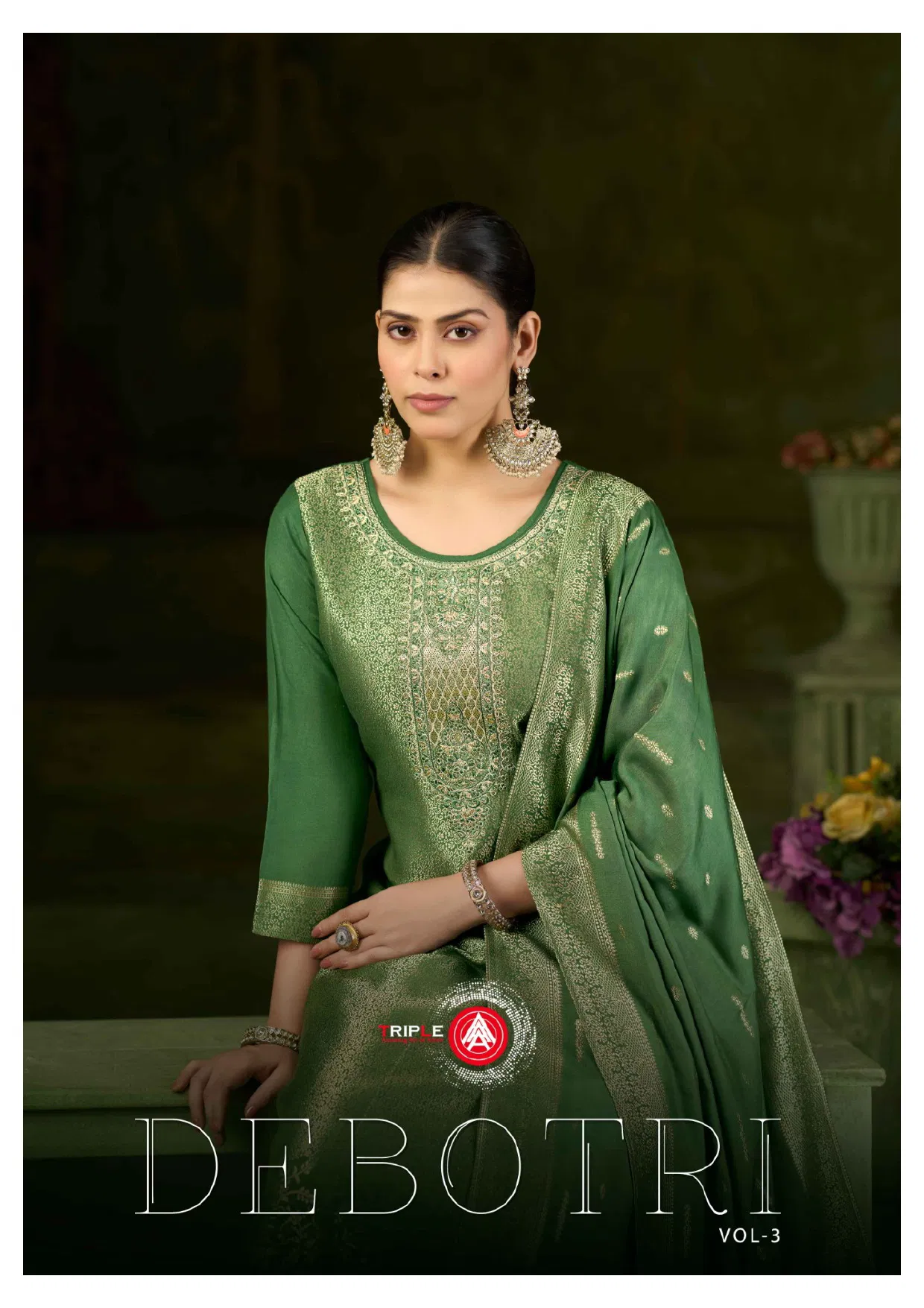 Triple Aaa Debotri Vol 3 Maslin Jacquard With Work Dress Material Collection 