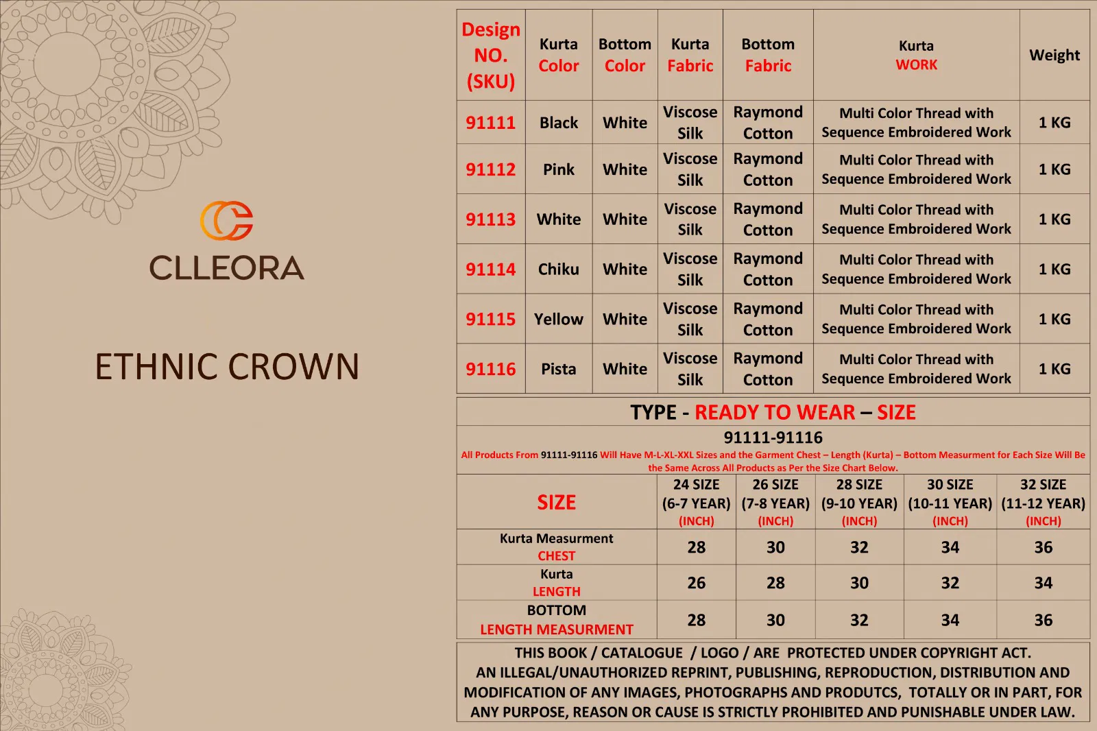 Clleora Ethnic Crown Viscose Silk Thread Work Kurta And Pant Collection