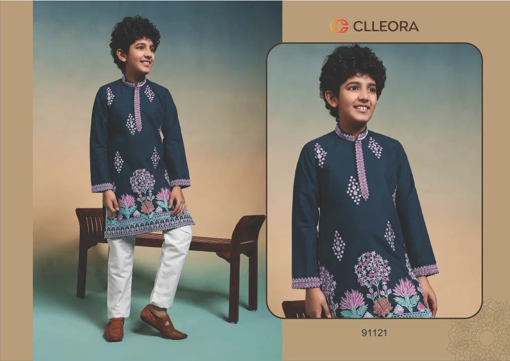 Clleora Tradi Kidz Viscose Silk Thread Work Kurta And Pant Collection