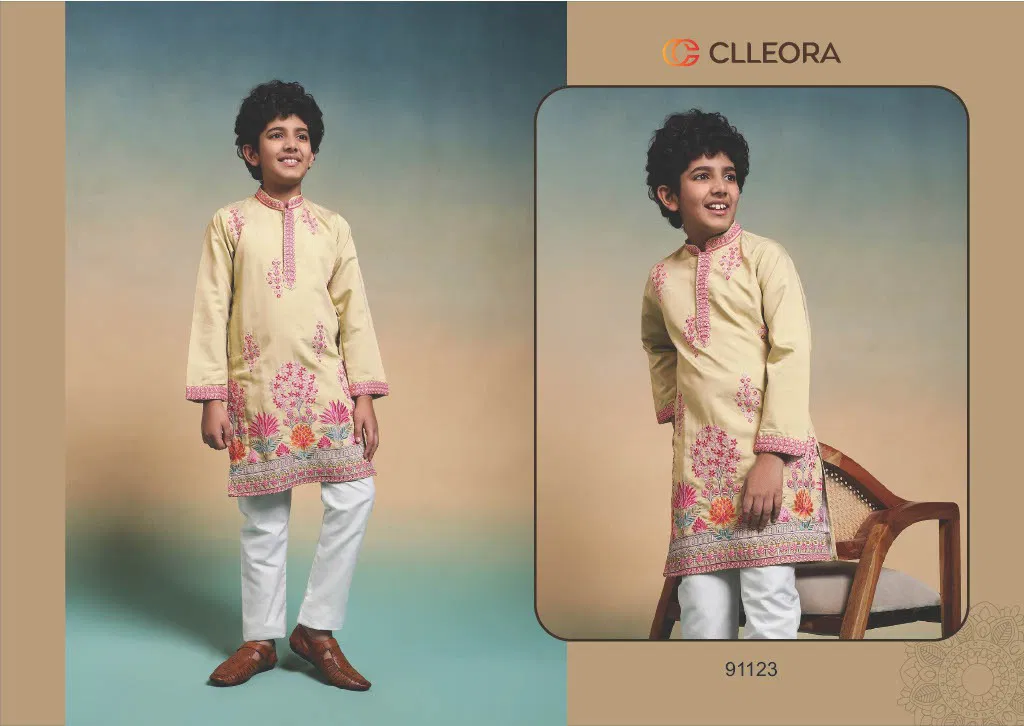 Clleora Tradi Kidz Viscose Silk Thread Work Kurta And Pant Collection