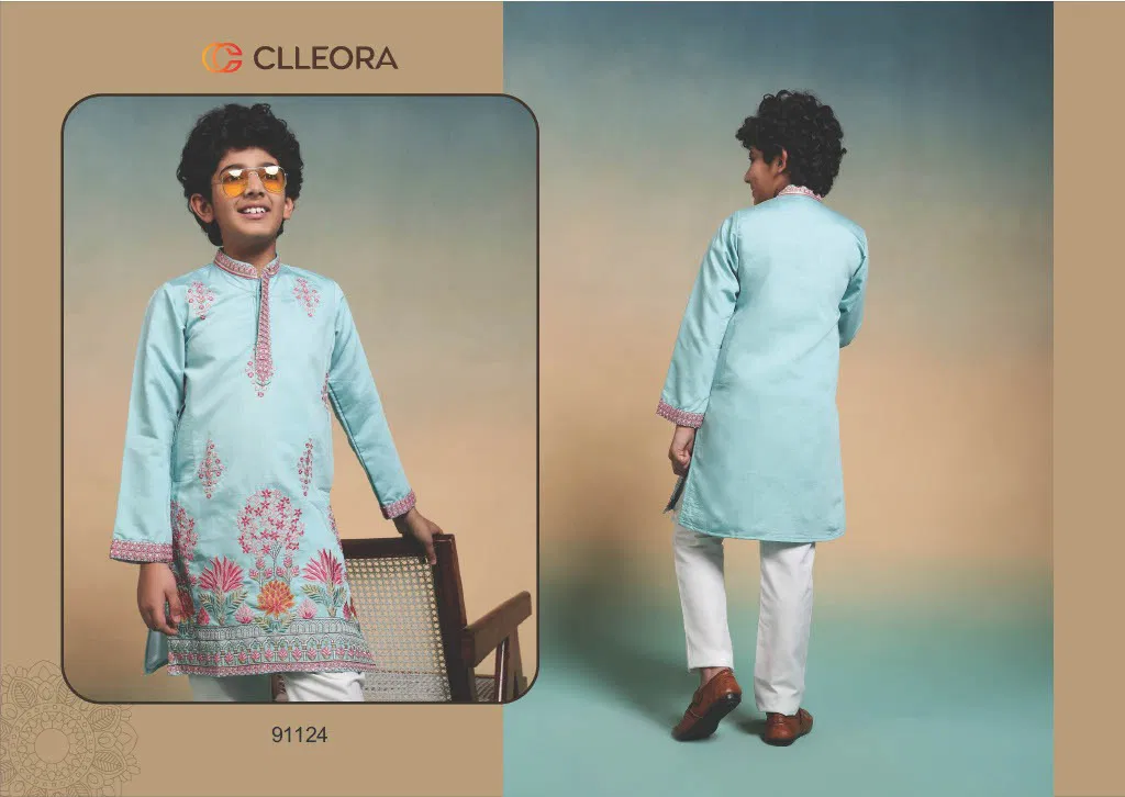 Clleora Tradi Kidz Viscose Silk Thread Work Kurta And Pant Collection